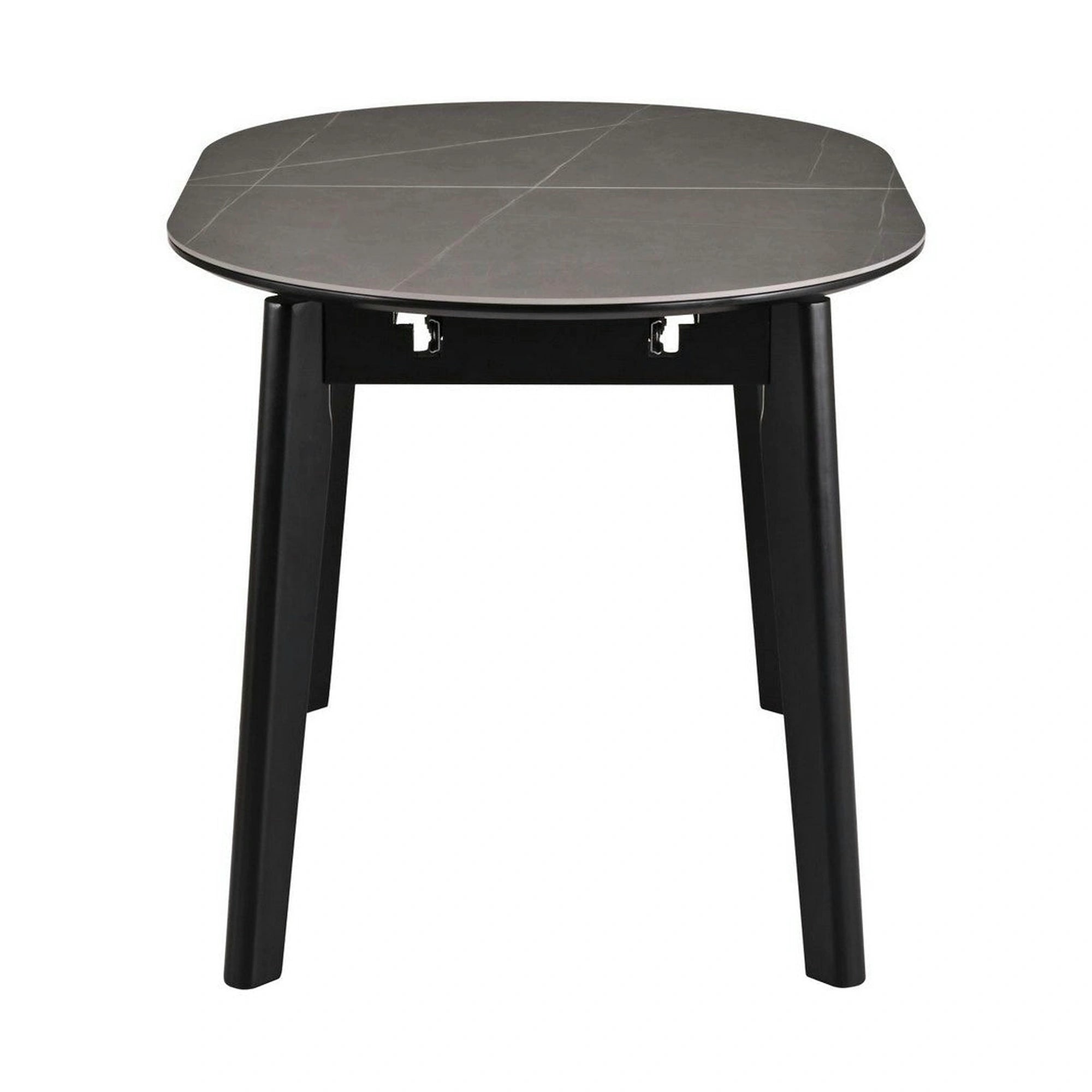 Masa extensibila ARES, gri cu efect de marmura/negru, ceramica/metal, 120/150x85x76 cm