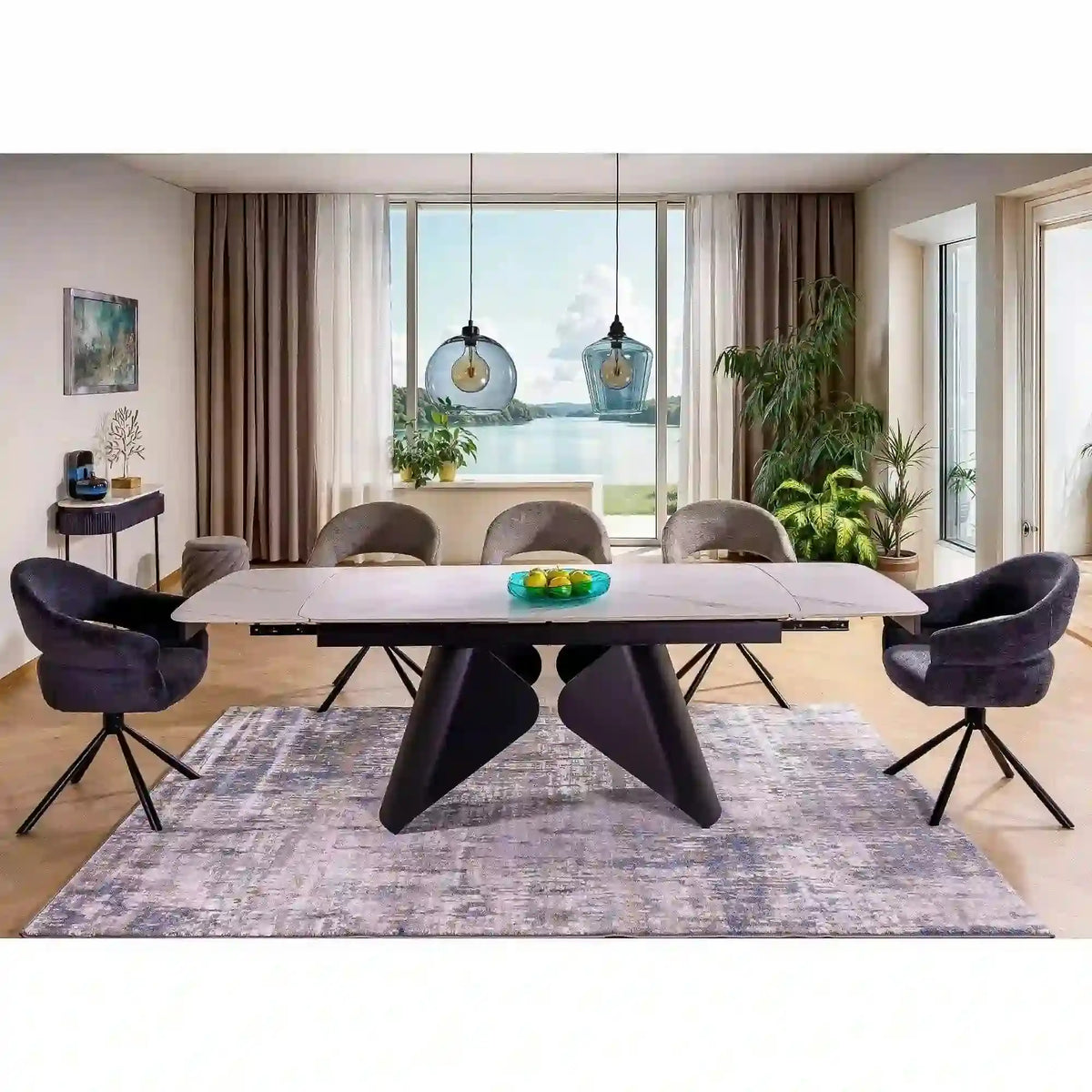 Masa extensibila ARMANDO, alb cu efect de marmura, ceramica/metal, 160/240x90x76 cm