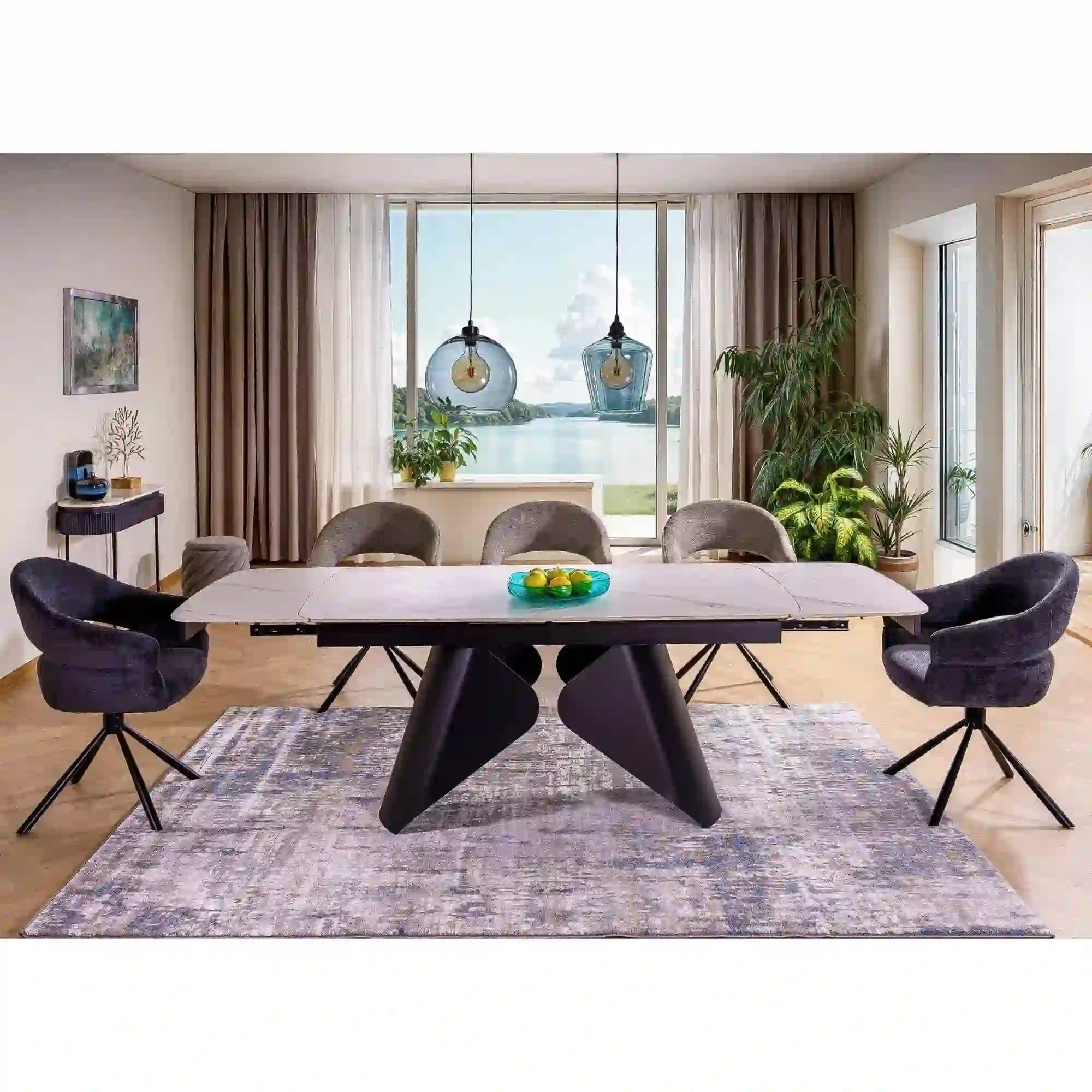 Masa extensibila ARMANDO, alb cu efect de marmura, ceramica/metal, 160/240x90x76 cm