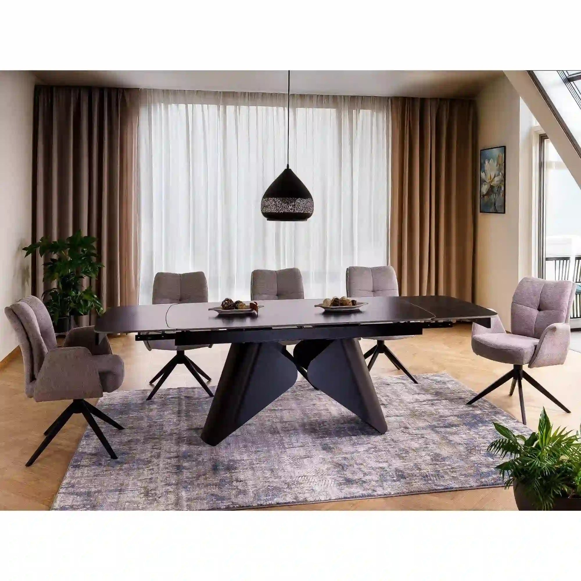 Masa extensibila ARMANDO, negru cu efect de marmura, ceramica/metal, 160/240x90x76 cm