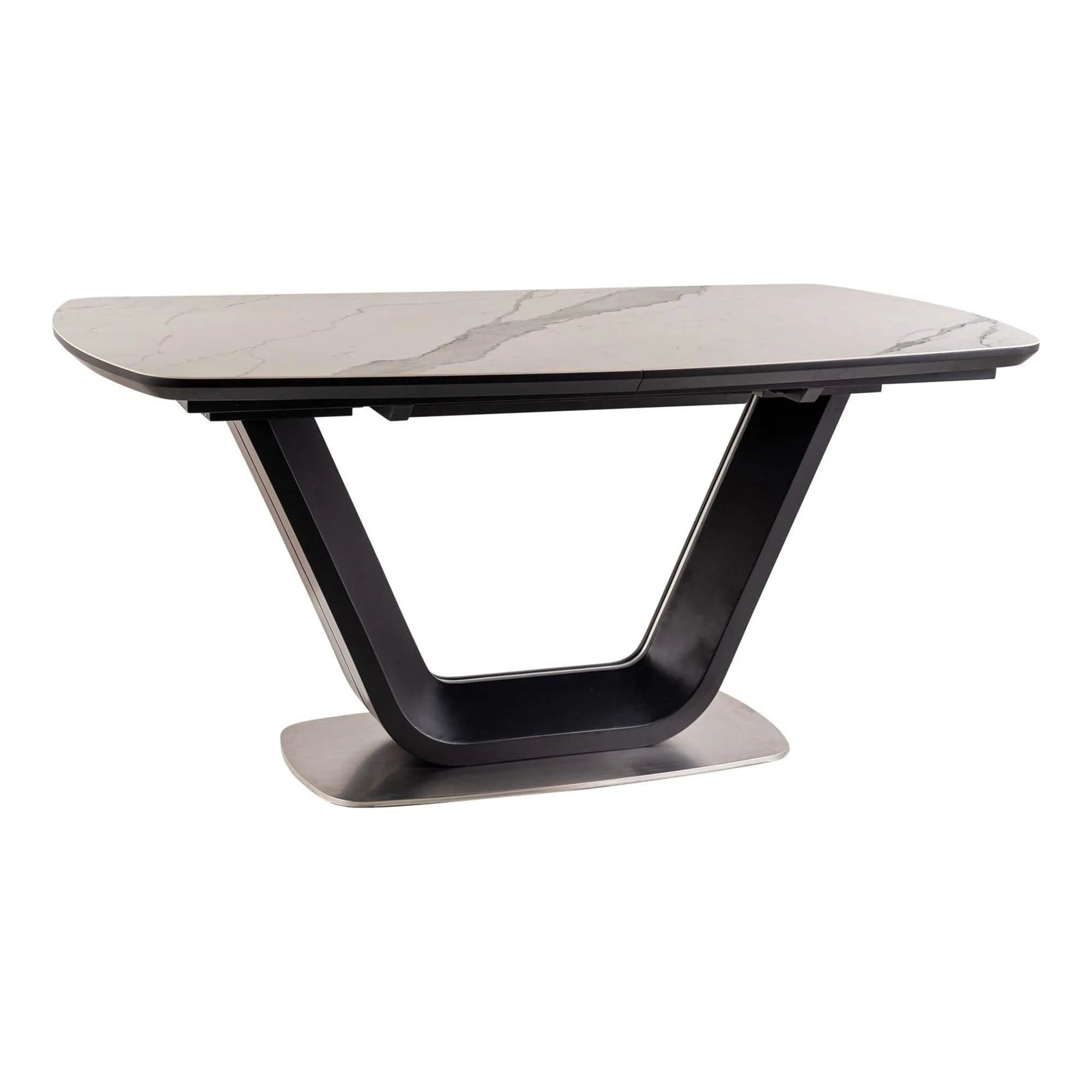 Masa extensibila ARMANI, alb cu efect de marmura/negru, 160/220x90x76 cm