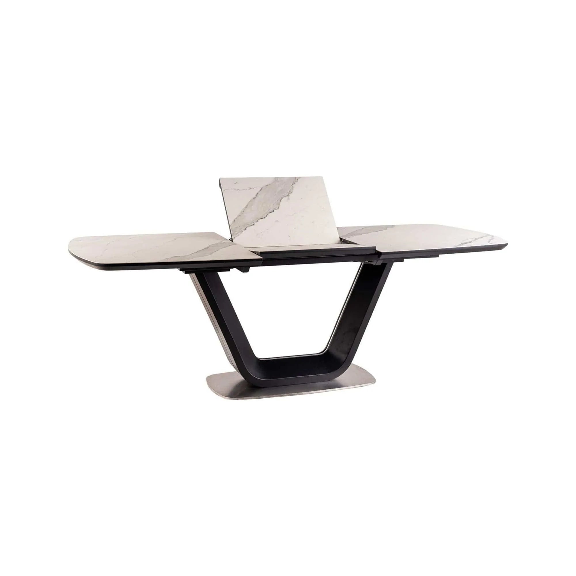 Masa extensibila ARMANI, alb cu efect de marmura/negru, 160/220x90x76 cm