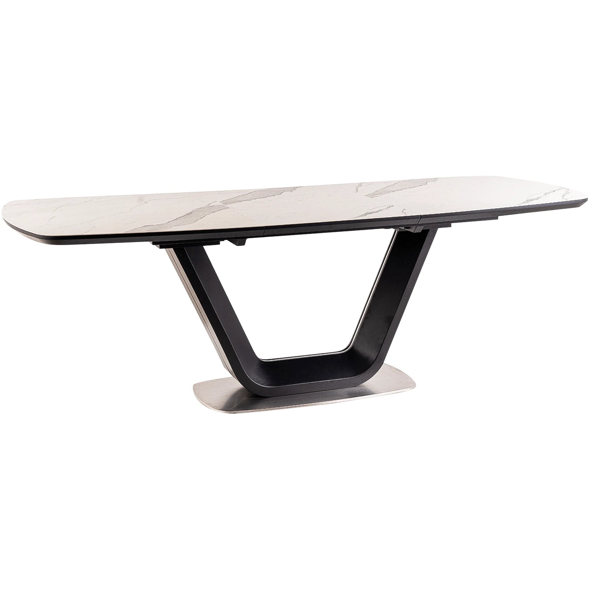 Masa extensibila ARMANI, alb cu efect de marmura/negru, 160/220x90x76 cm