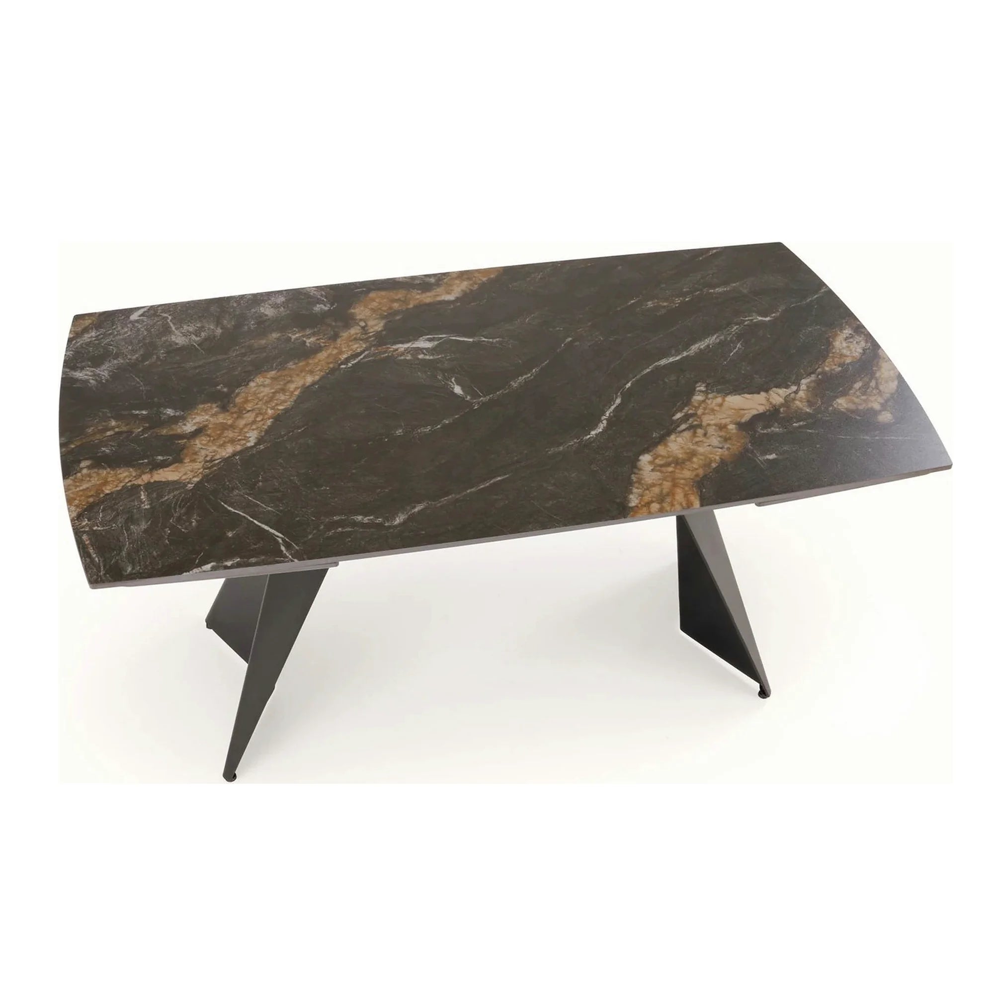 Masa extensibila ARMANI, negru cu efect de marmura/negru, piatra sinterizata/otel, 165-241x90x77 cm