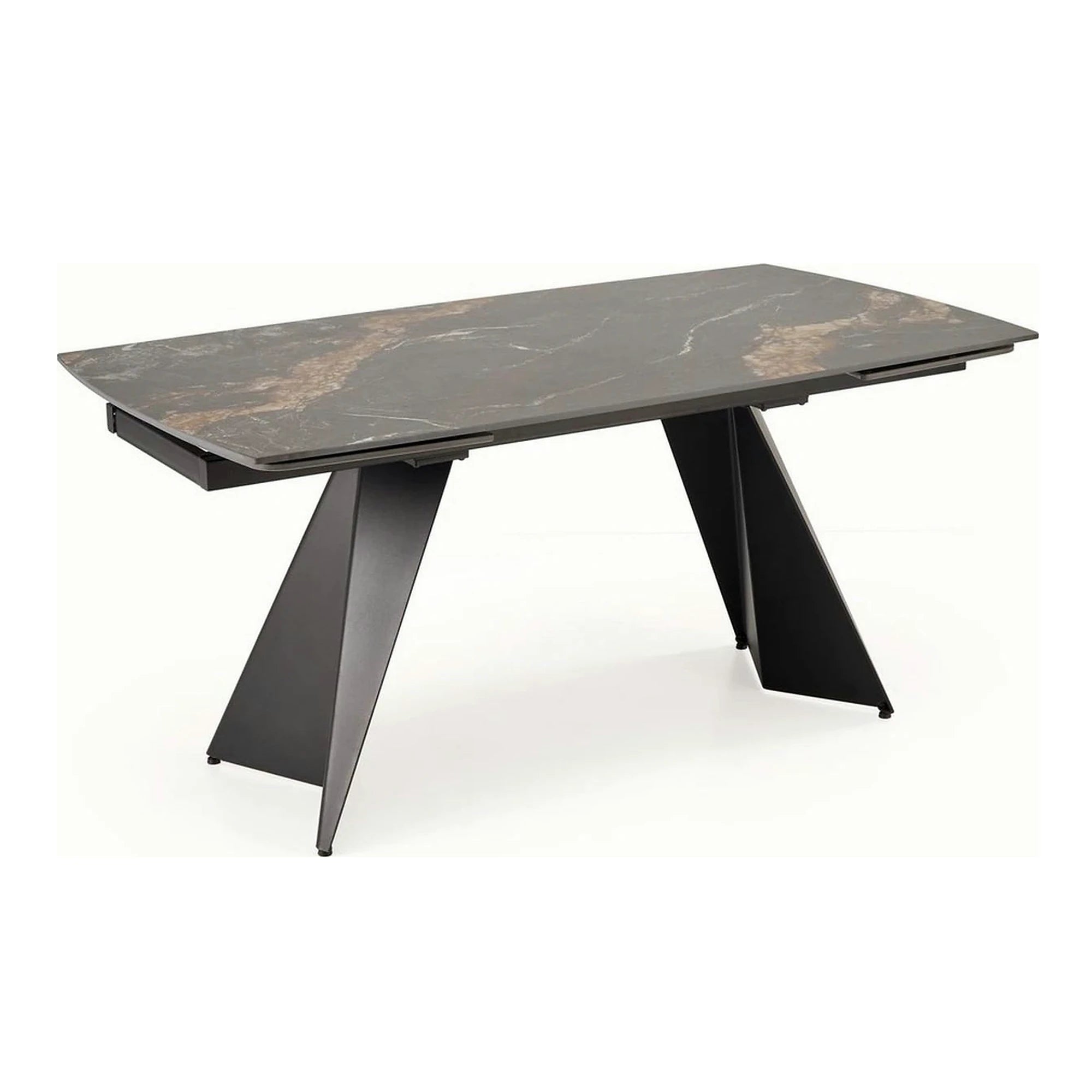 Masa extensibila ARMANI, negru cu efect de marmura/negru, piatra sinterizata/otel, 165-241x90x77 cm