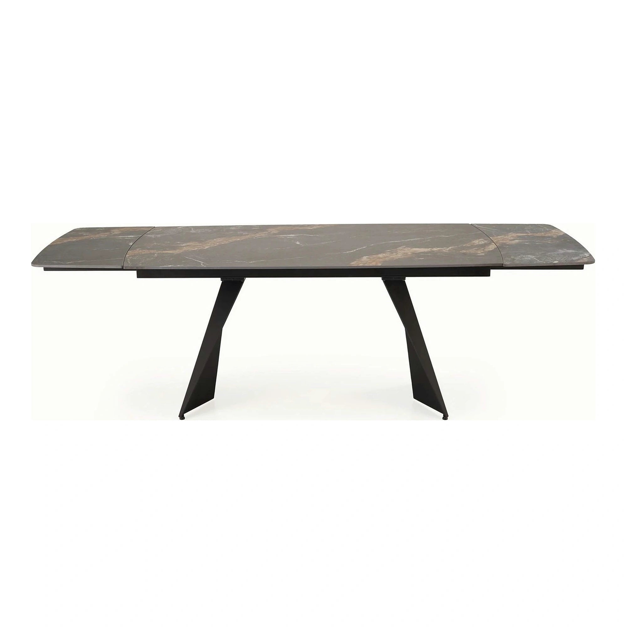 Masa extensibila ARMANI, negru cu efect de marmura/negru, piatra sinterizata/otel, 165-241x90x77 cm