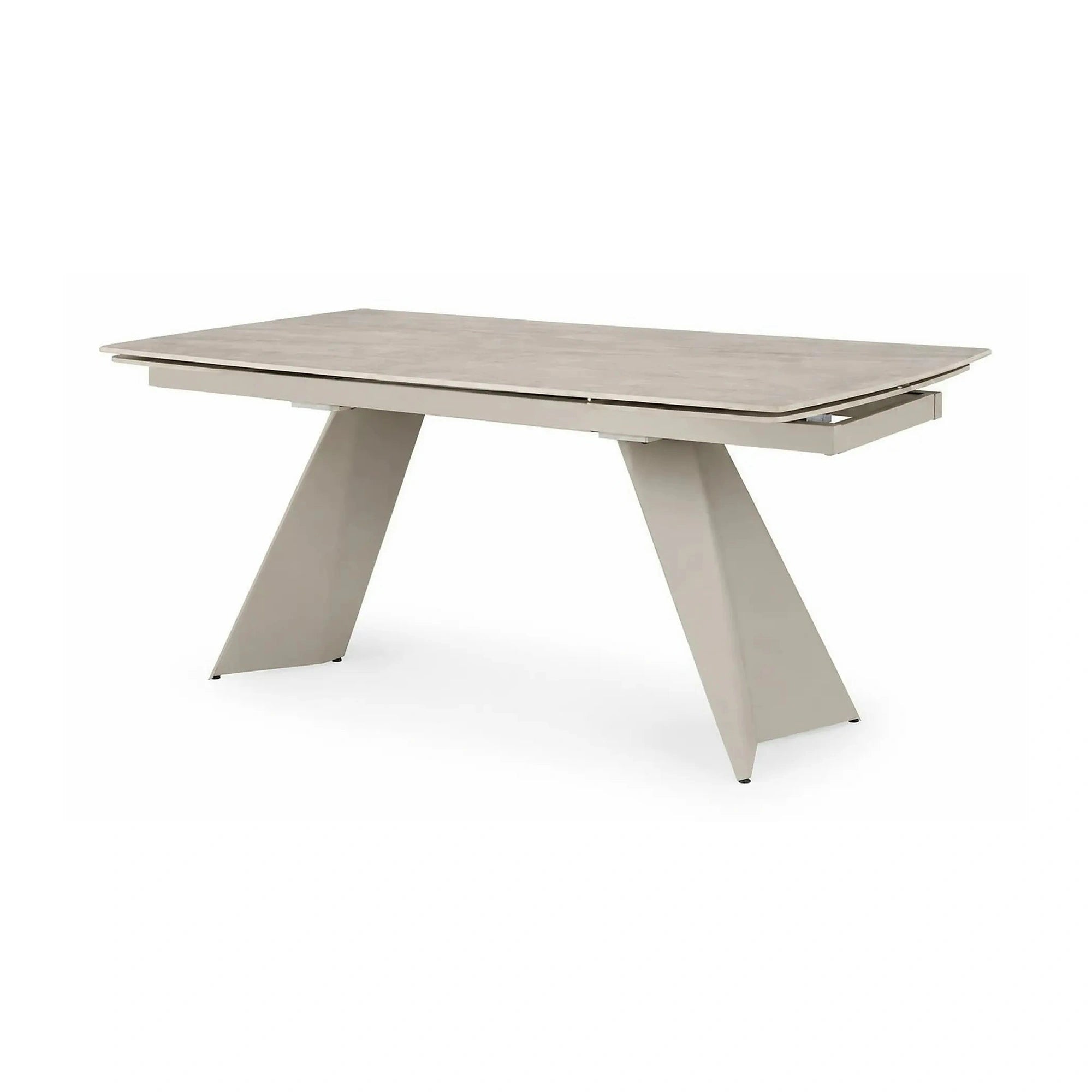 Masa extensibila ARMANI, travertin cu efect de marmura/casmir, piatra sinterizata/otel, 165-241x90x77 cm