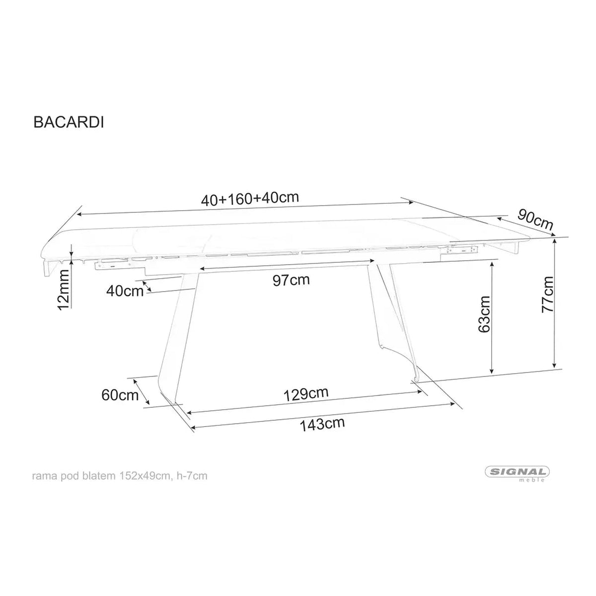 Masa extensibila BACARDI, negru mat cu efect de marmura, ceramica/metal, 160/240x90x76 cm