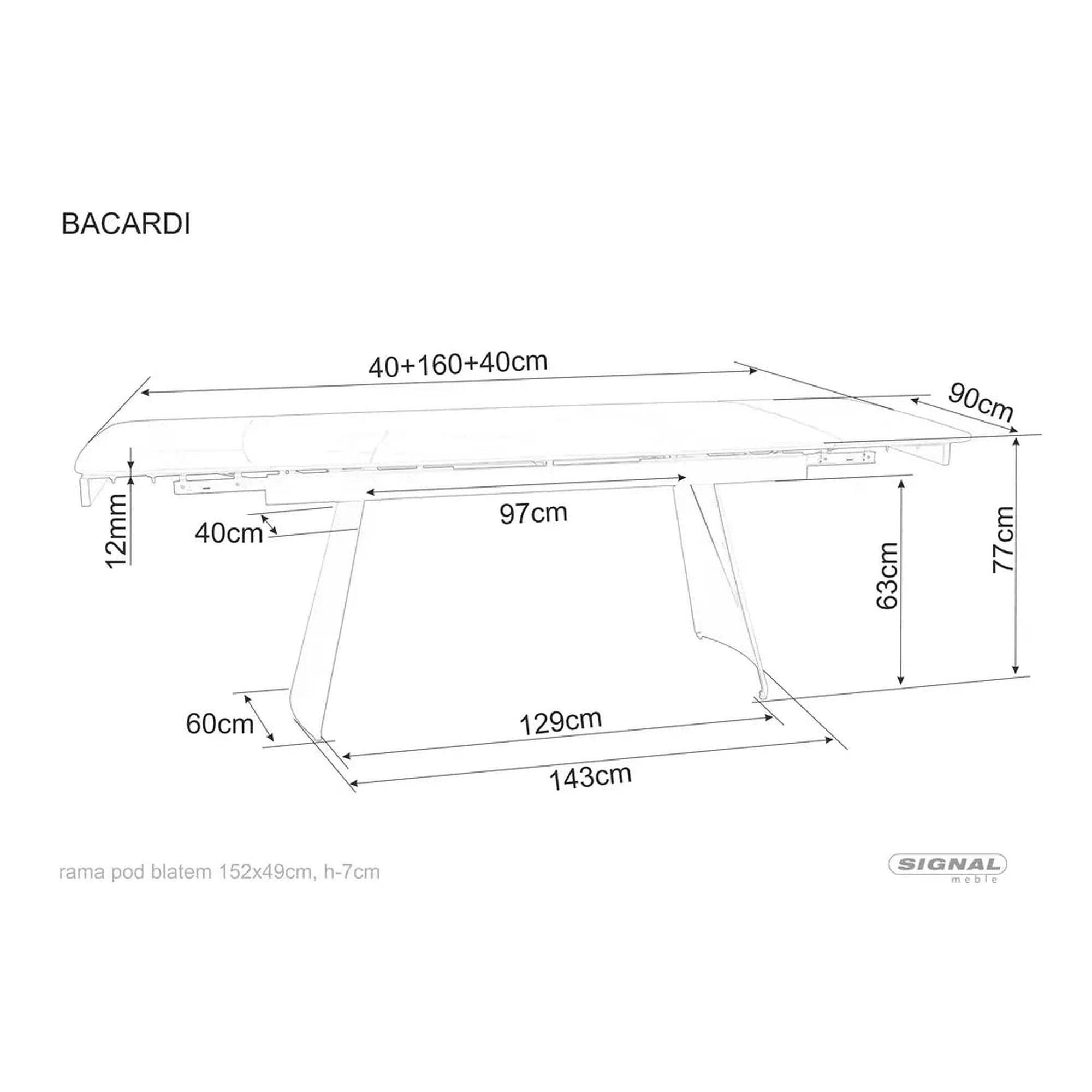 Masa extensibila BACARDI, negru mat cu efect de marmura, ceramica/metal, 160/240x90x76 cm