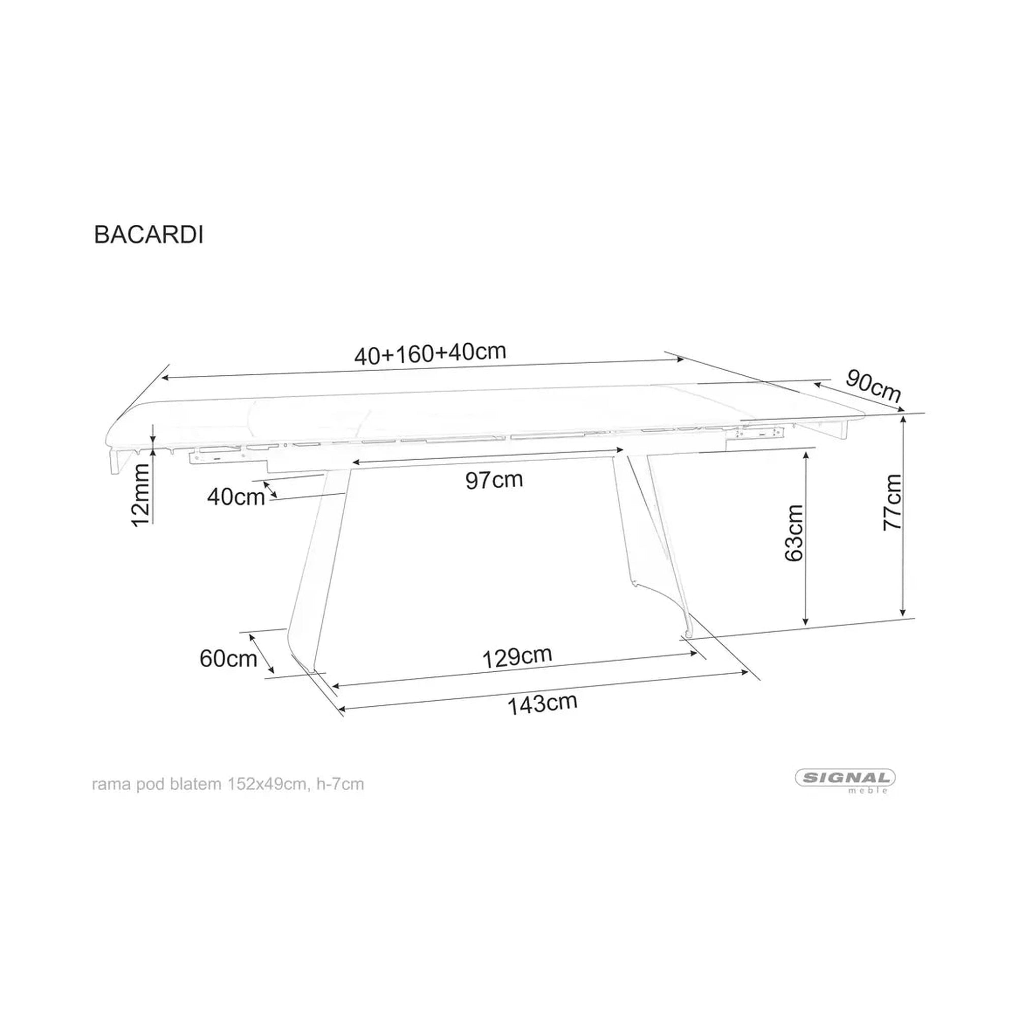 Masa extensibila BACARDI, negru mat cu efect de marmura, ceramica/metal, 160/240x90x76 cm