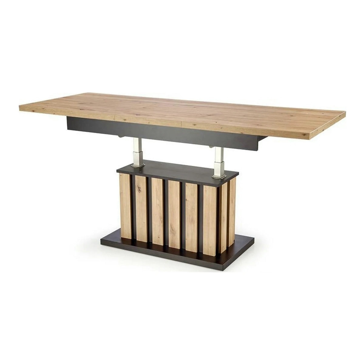 Masa extensibila BARETTI, stejar artisan/negru, PAL furniruit, 130/170x65x65/82 cm