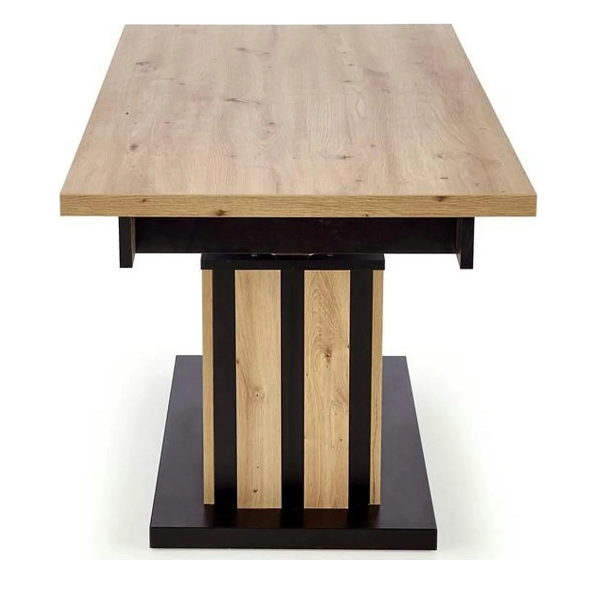 Masa extensibila BARETTI, stejar artisan/negru, PAL furniruit, 130/170x65x65/82 cm