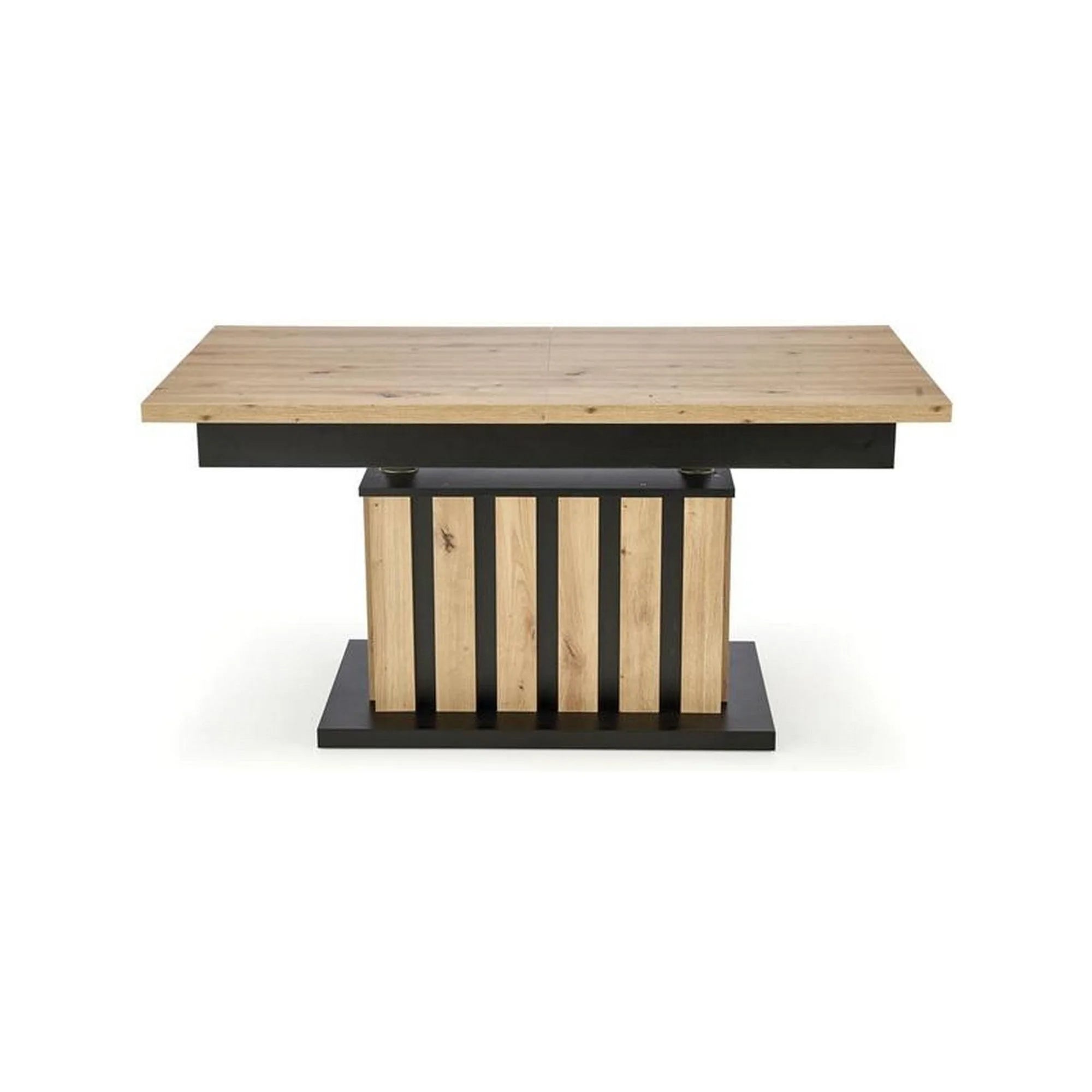 Masa extensibila BARETTI, stejar artisan/negru, PAL furniruit, 130/170x65x65/82 cm