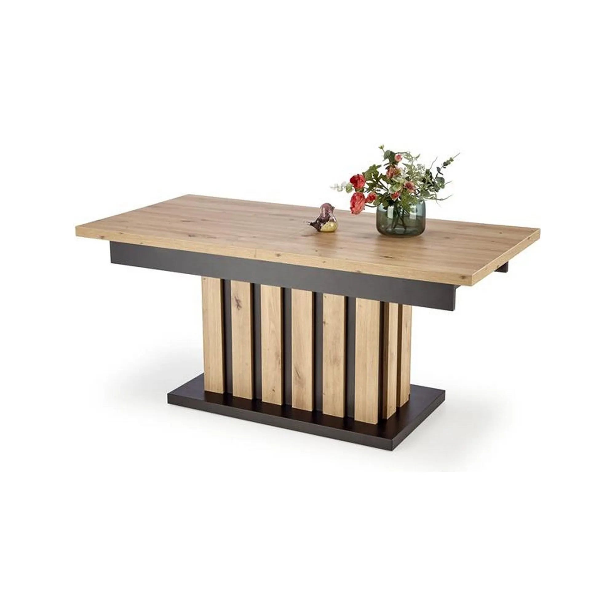 Masa extensibila BARETTI, stejar artisan/negru, PAL furniruit, 130/170x65x65/82 cm