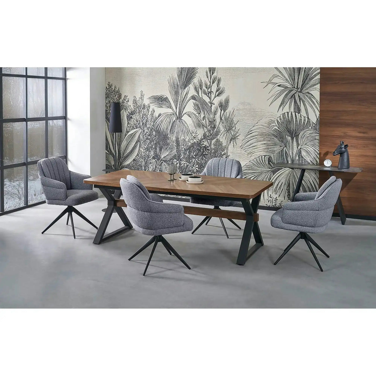 Masa extensibila BARON, nuc/negru, 200-350x100x75 cm