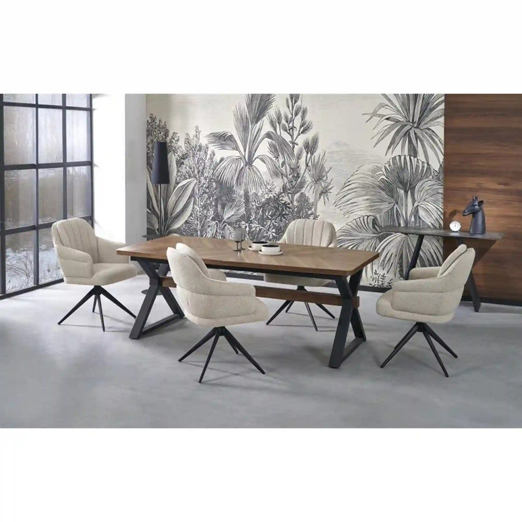 Masa extensibila BARON, nuc/negru, 200-350x100x75 cm