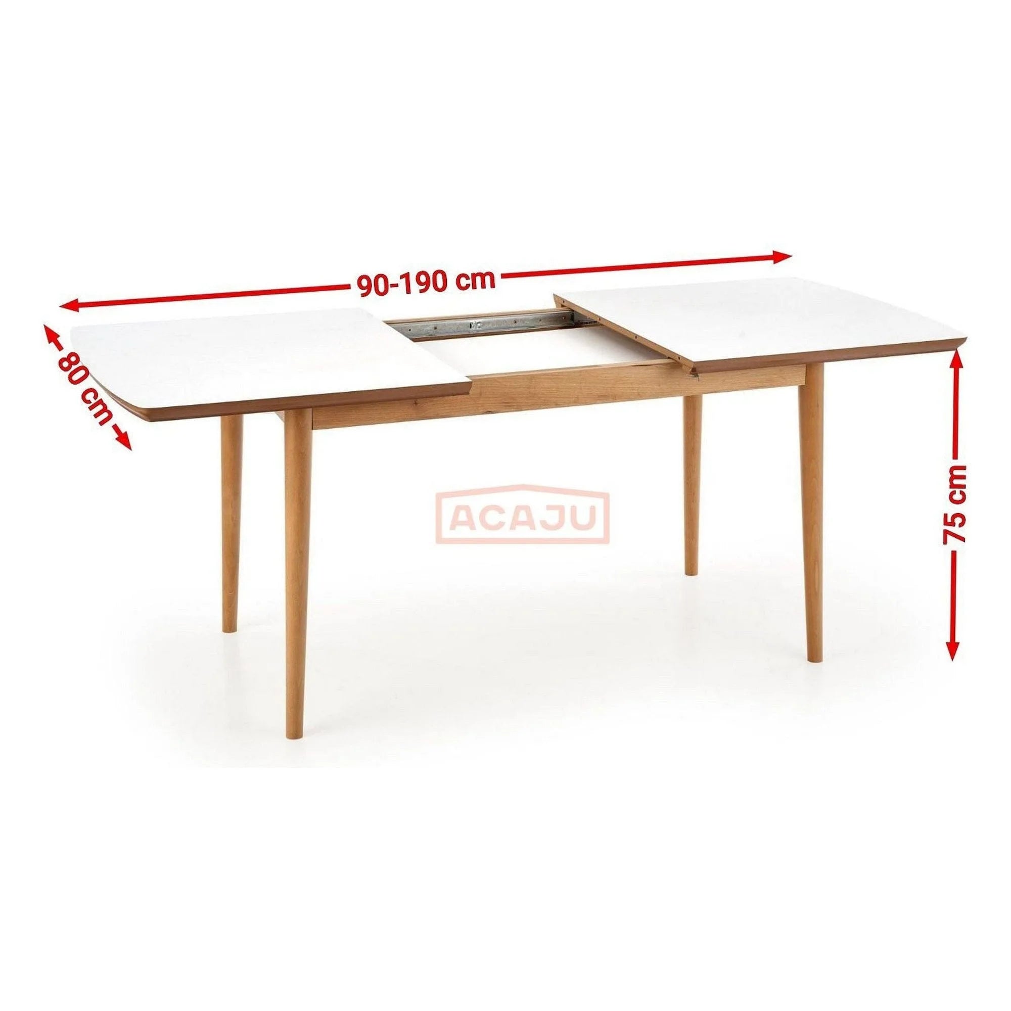 Masa extensibila BARRET, alb/stejar, 90/190x80x75 cm
