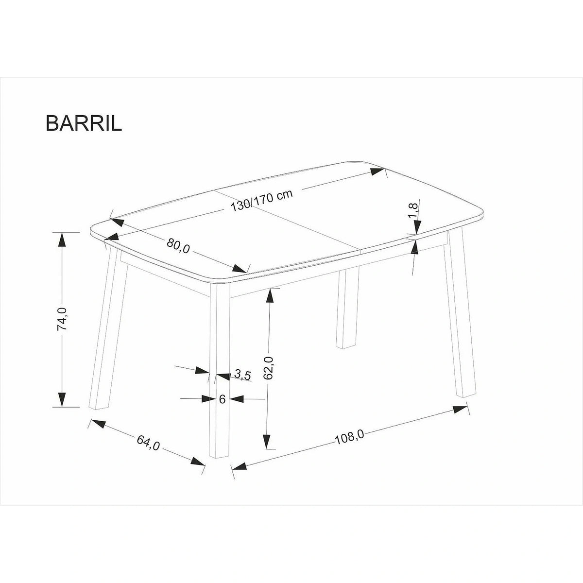 Masa extensibila BARRIL, stejar artisan/negru, 130/170x80x72 cm