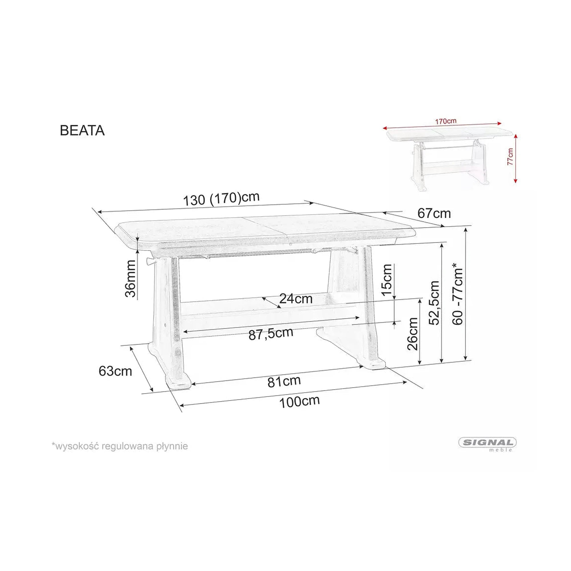 Masa extensibila BEATA, stejar sonoma, lemn de fag, 130/170x67x60/77 cm