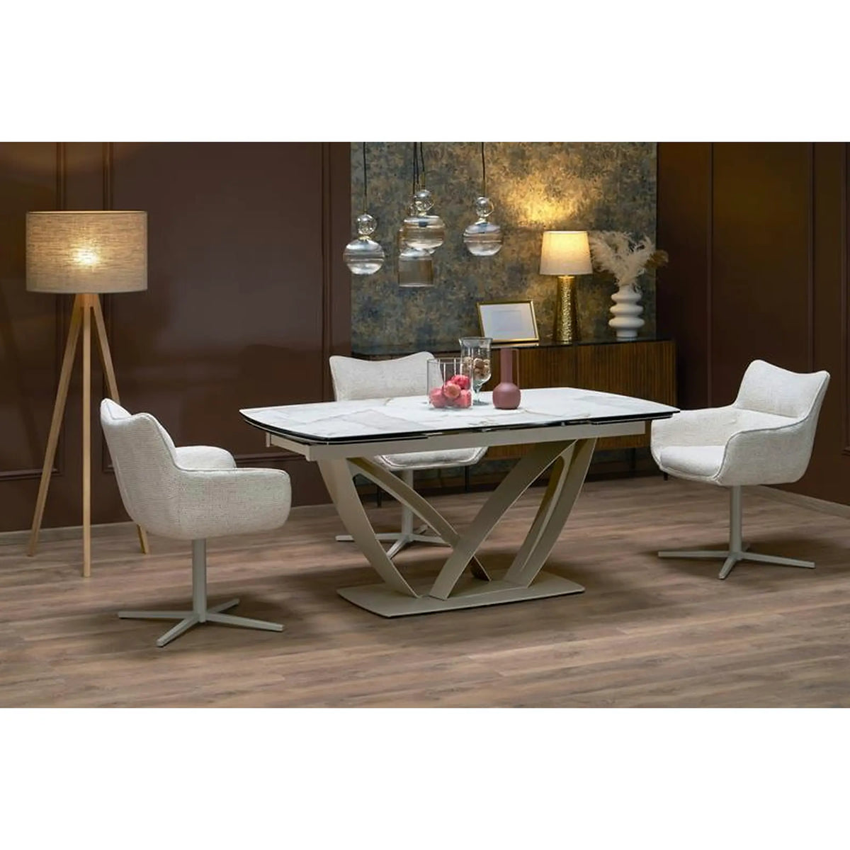 Masa extensibila BENJAMIN, bej/casmir, ceramica/sticla/metal, 160/240x90x77 cm
