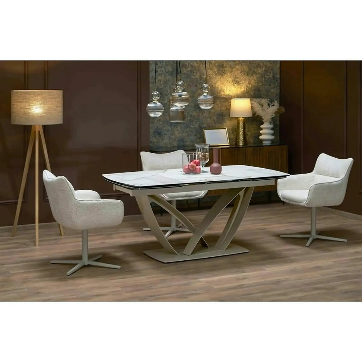 Masa extensibila BENJAMIN, bej/casmir, ceramica/sticla/metal, 160/240x90x77 cm