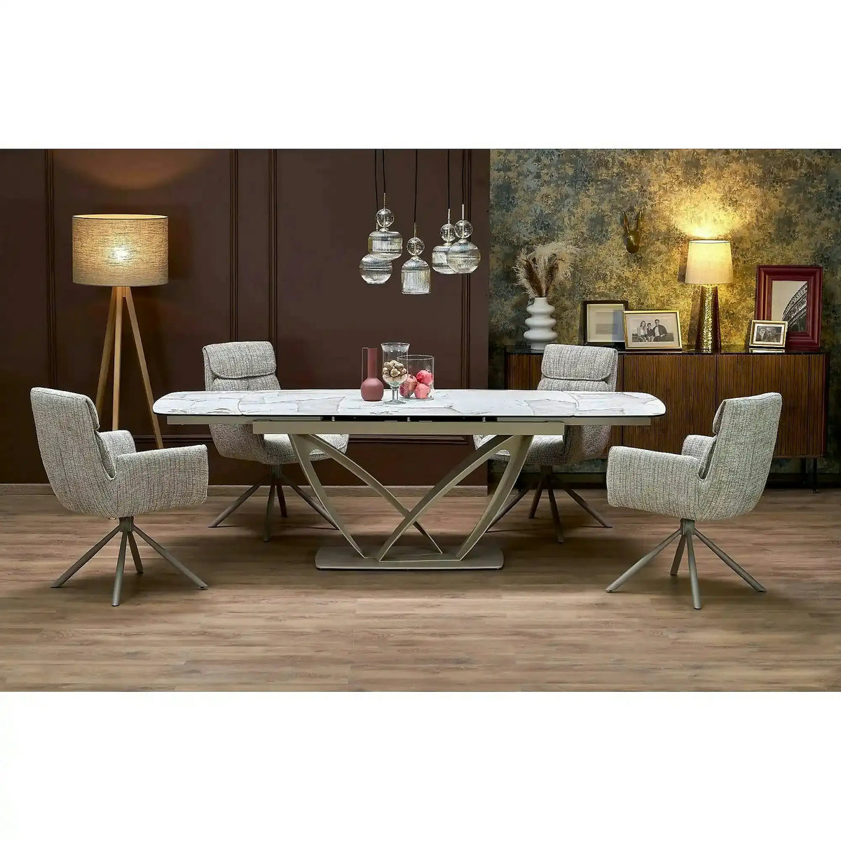 Masa extensibila BENJAMIN, bej/casmir, ceramica/sticla/metal, 160/240x90x77 cm
