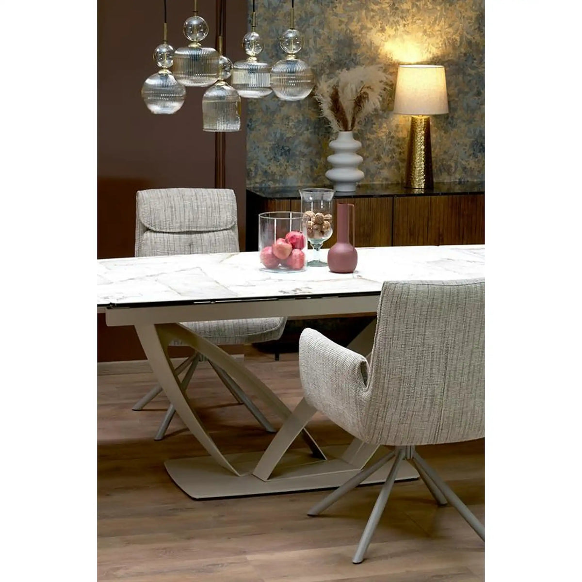 Masa extensibila BENJAMIN, bej/casmir, ceramica/sticla/metal, 160/240x90x77 cm