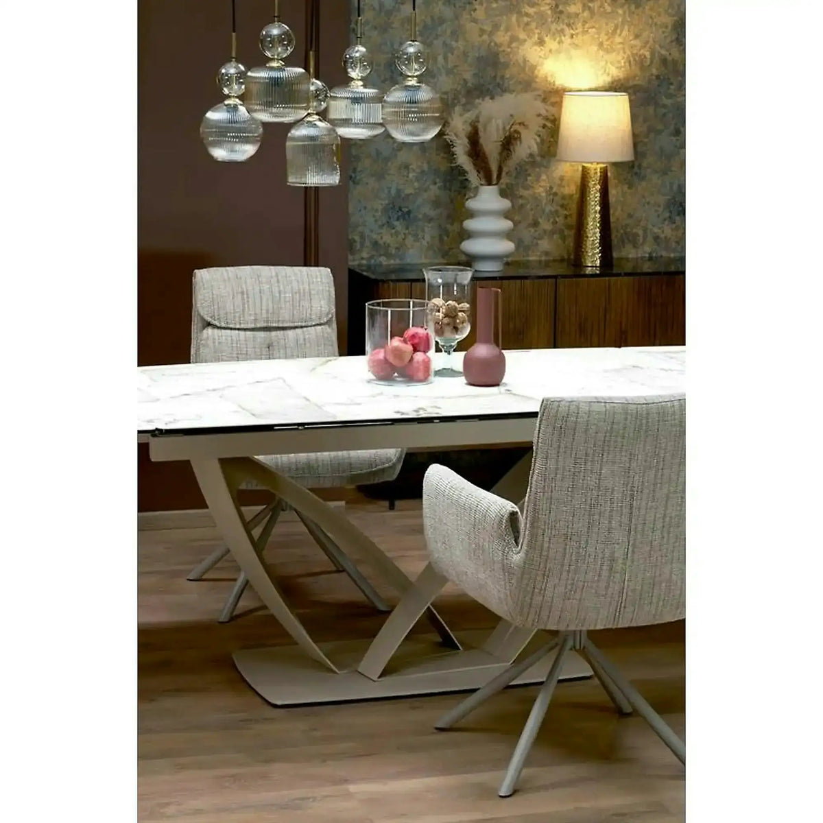 Masa extensibila BENJAMIN, bej/casmir, ceramica/sticla/metal, 160/240x90x77 cm