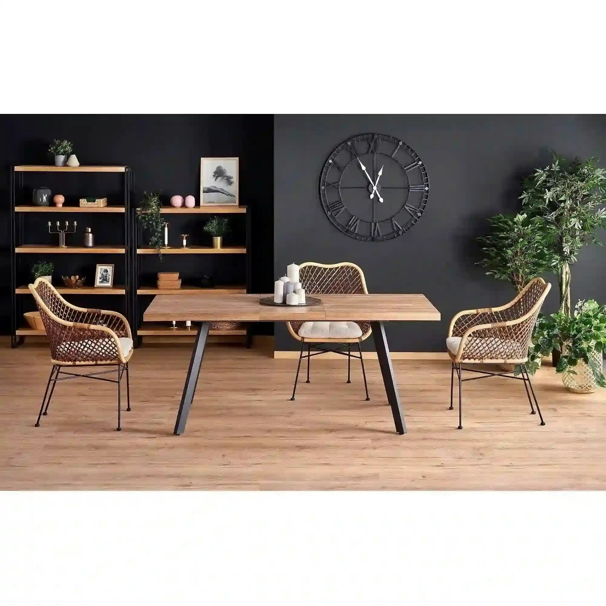Masa extensibila BERLIN, stejar/negru, 140/180x85x76 cm