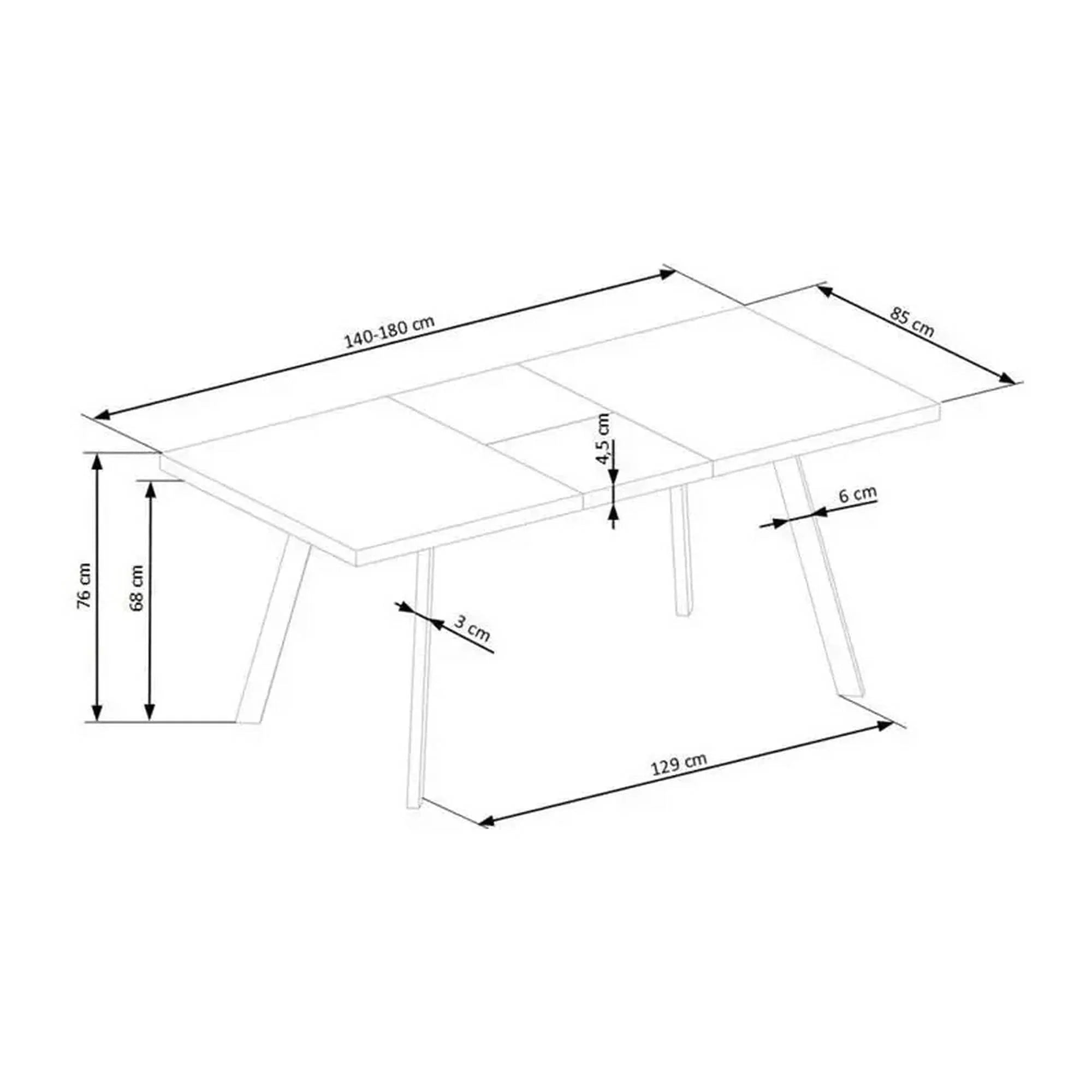 Masa extensibila BERLIN, stejar/negru, 140/180x85x76 cm