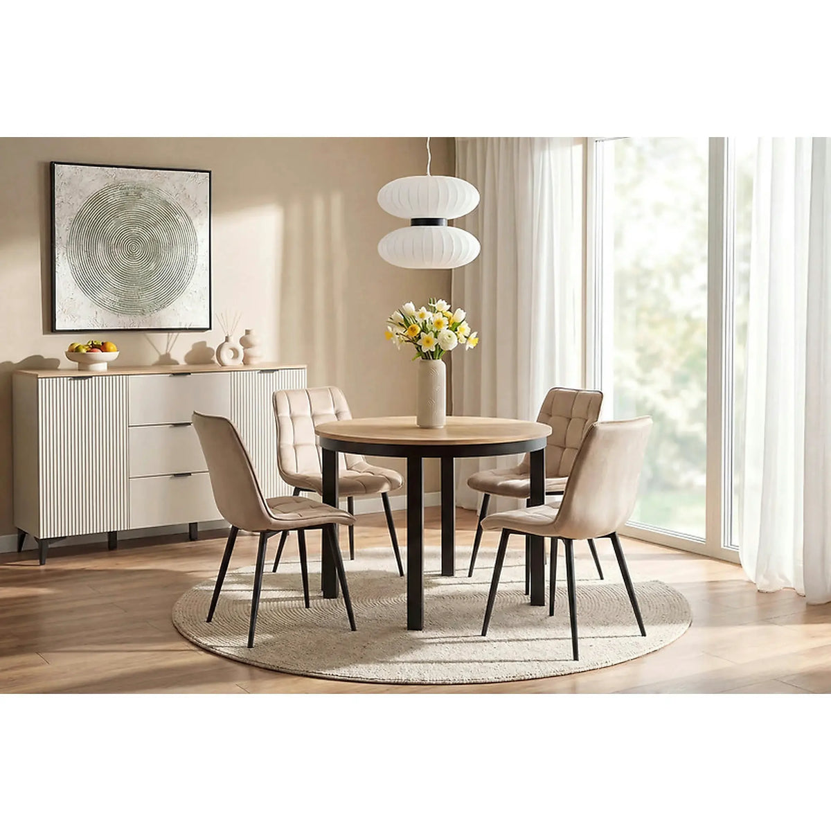 Masa extensibila BERNARDIN, stejar artisan/negru, 100/176x100x76 cm