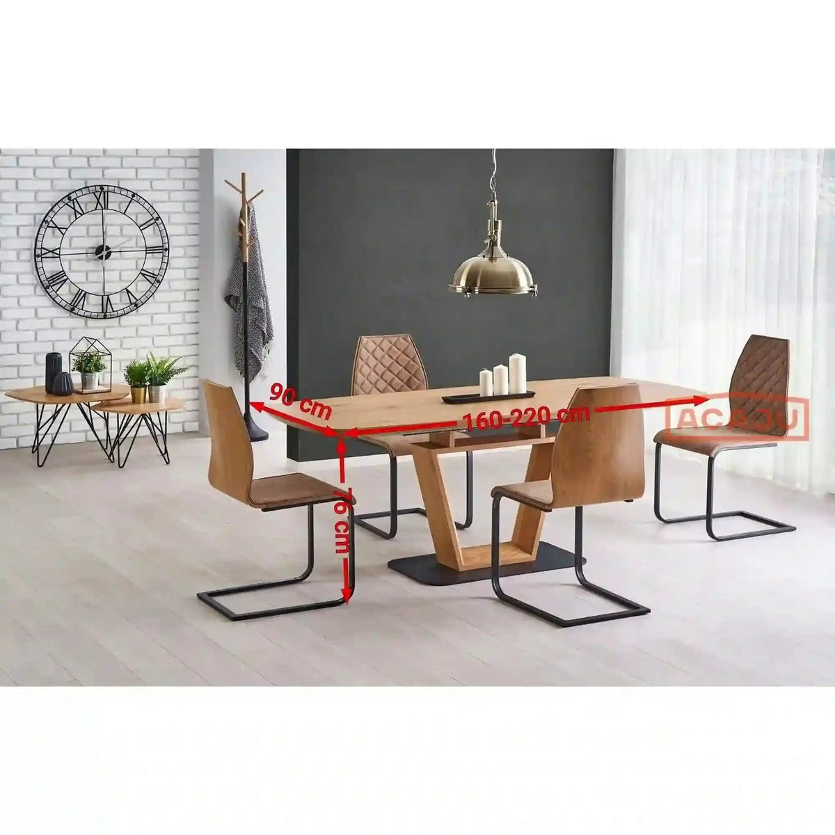 Masa extensibila BLACKY, stejar auriu/negru, 160/220x90x76 cm