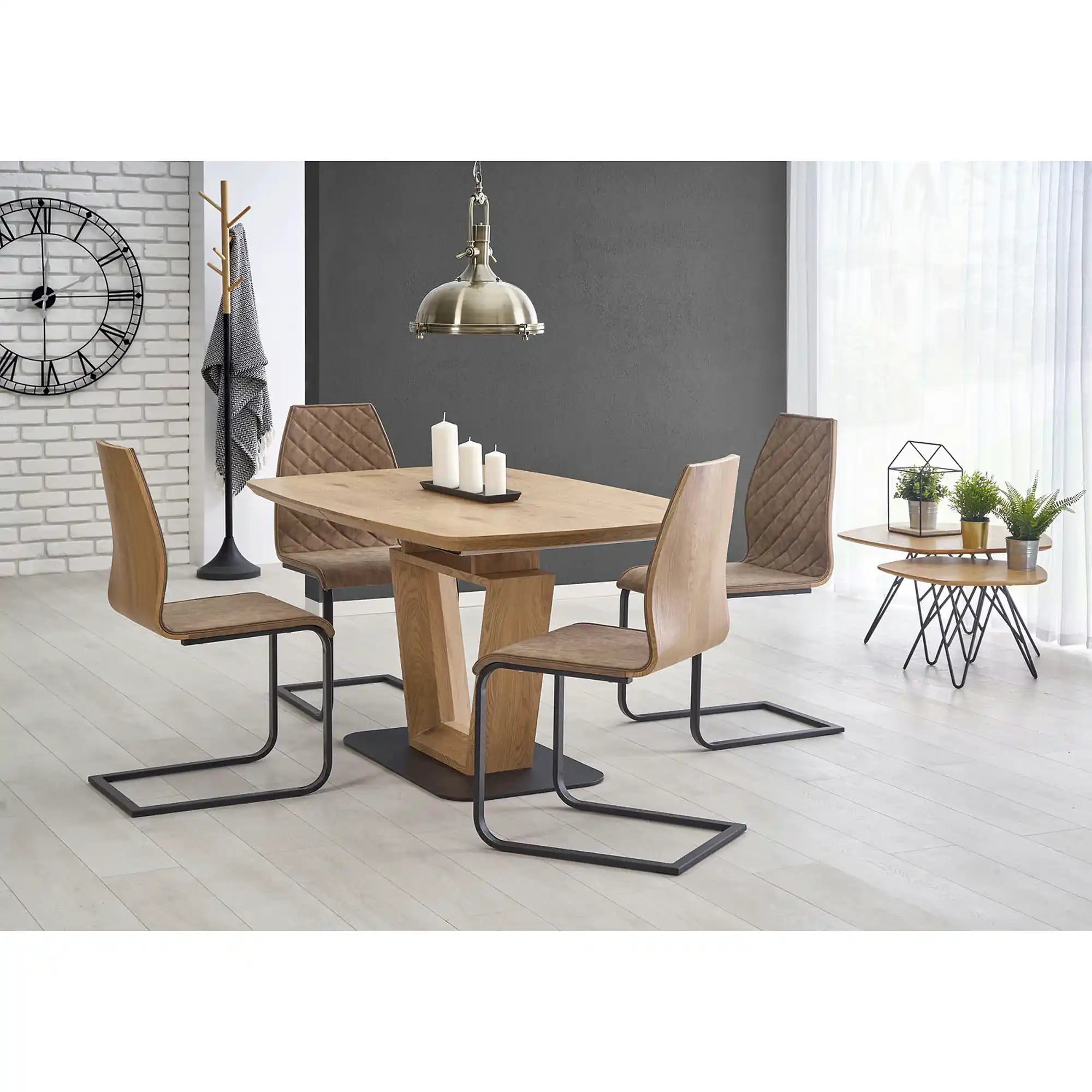 Masa extensibila BLACKY, stejar auriu/negru, 160/220x90x76 cm