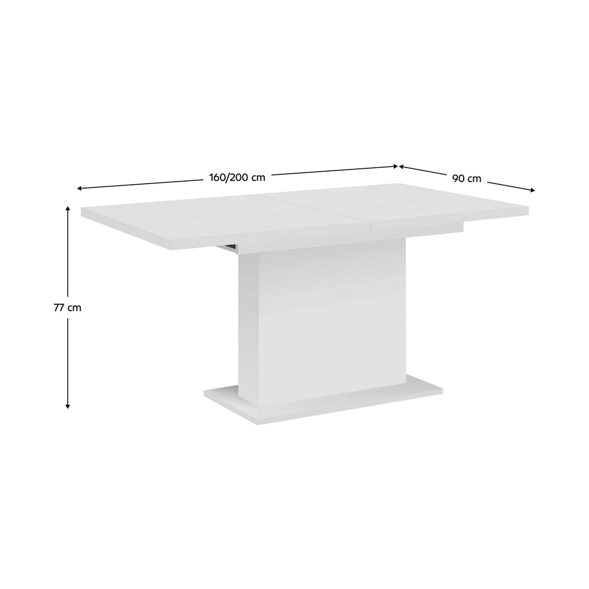 Masa extensibila BOBA, alb, DTD laminat, 160/200x90x77 cm