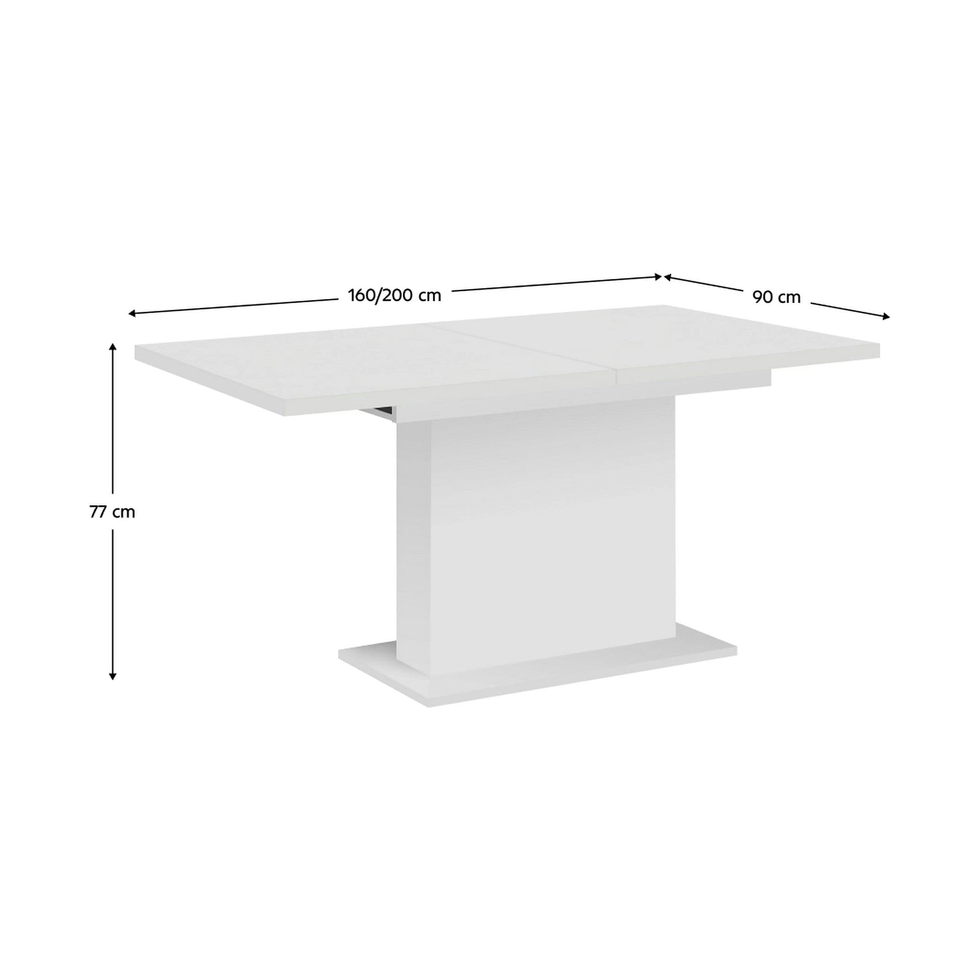 Masa extensibila BOBA, alb, DTD laminat, 160/200x90x77 cm