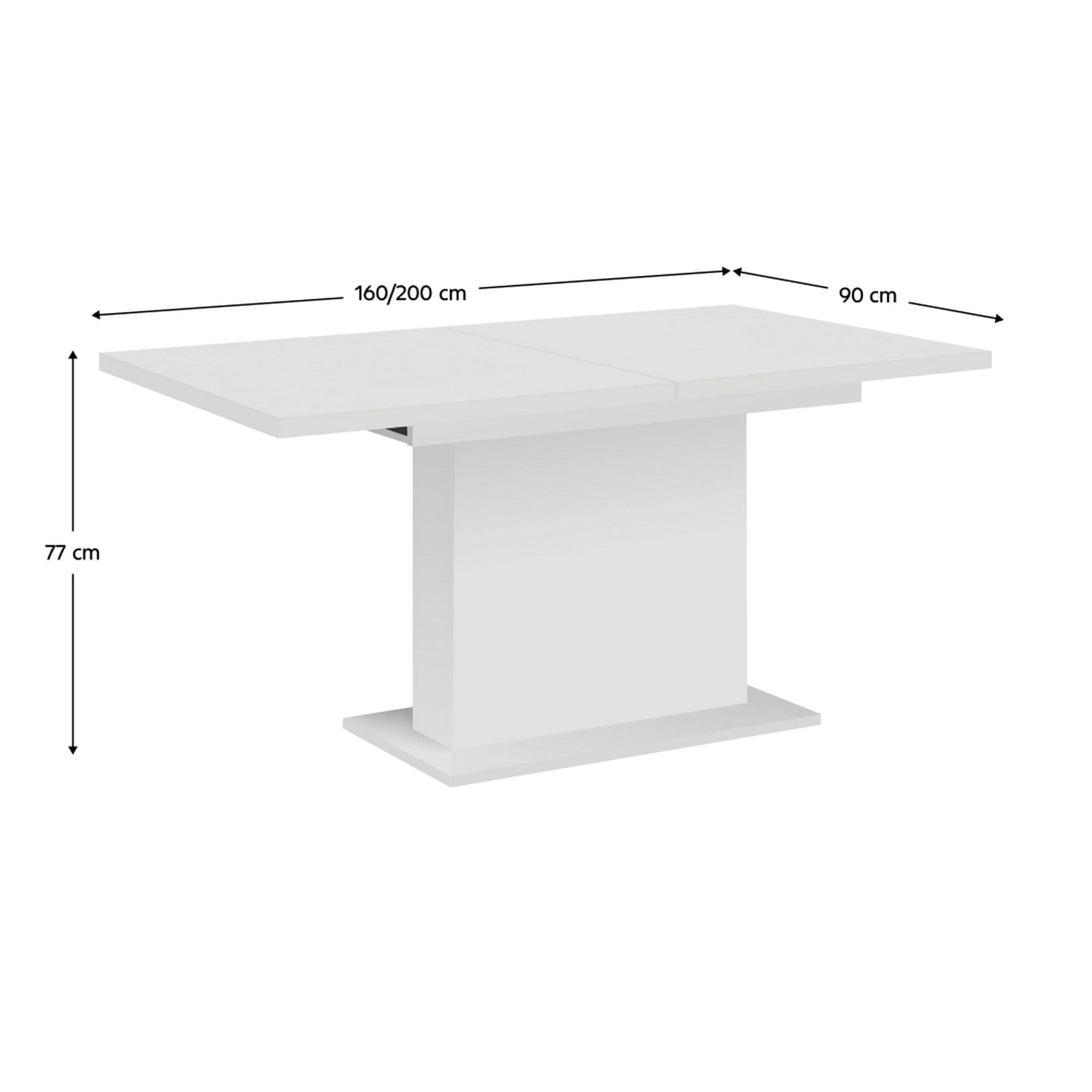 Masa extensibila BOBA, alb, DTD laminat, 160/200x90x77 cm