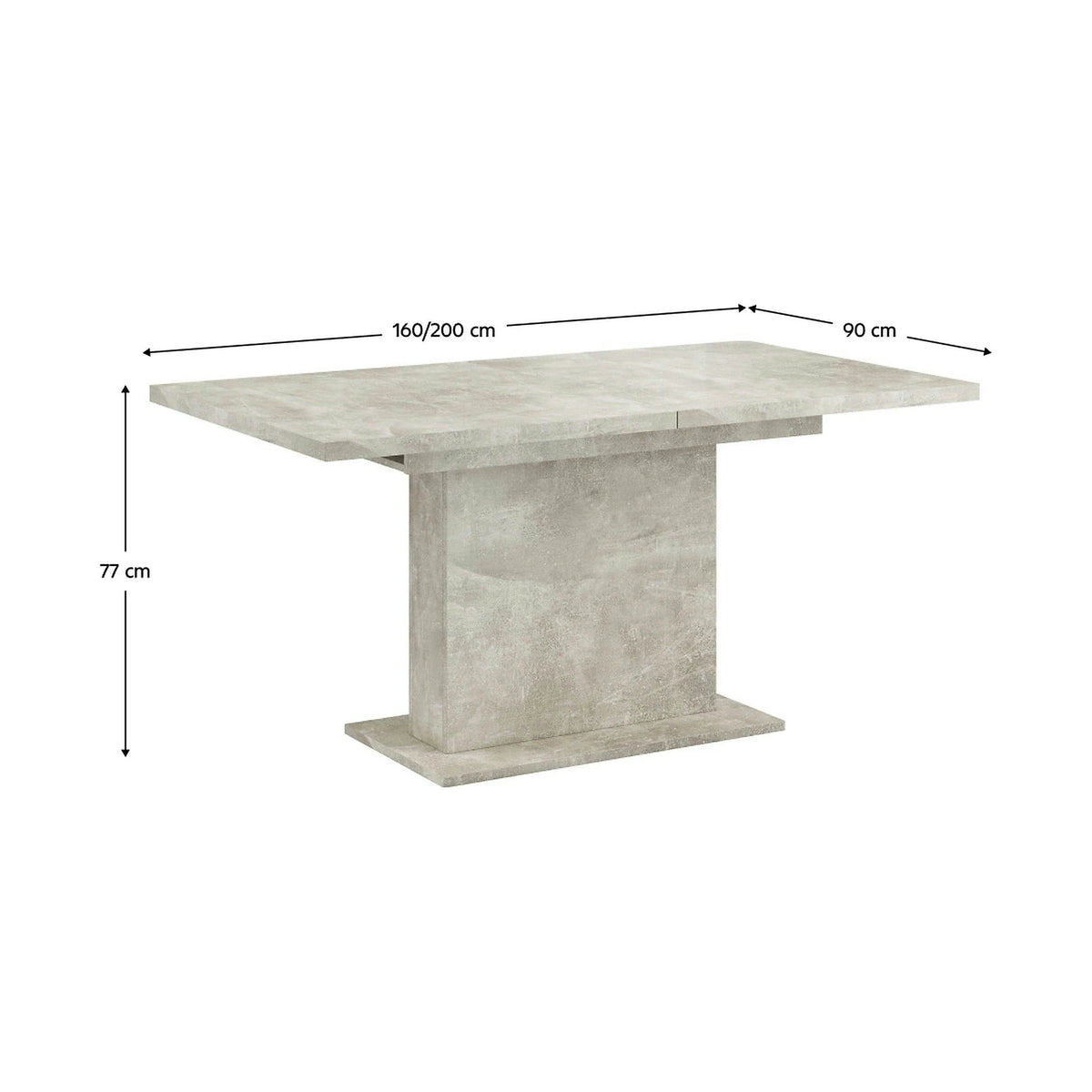 Masa extensibila BOBA, gri beton, DTD laminat, 160/200x90x77 cm