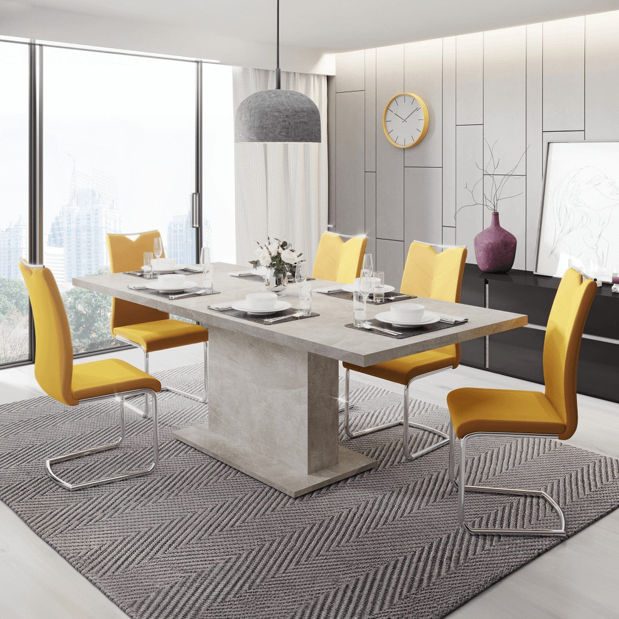 Masa extensibila BOBA, gri beton, DTD laminat, 160/200x90x77 cm