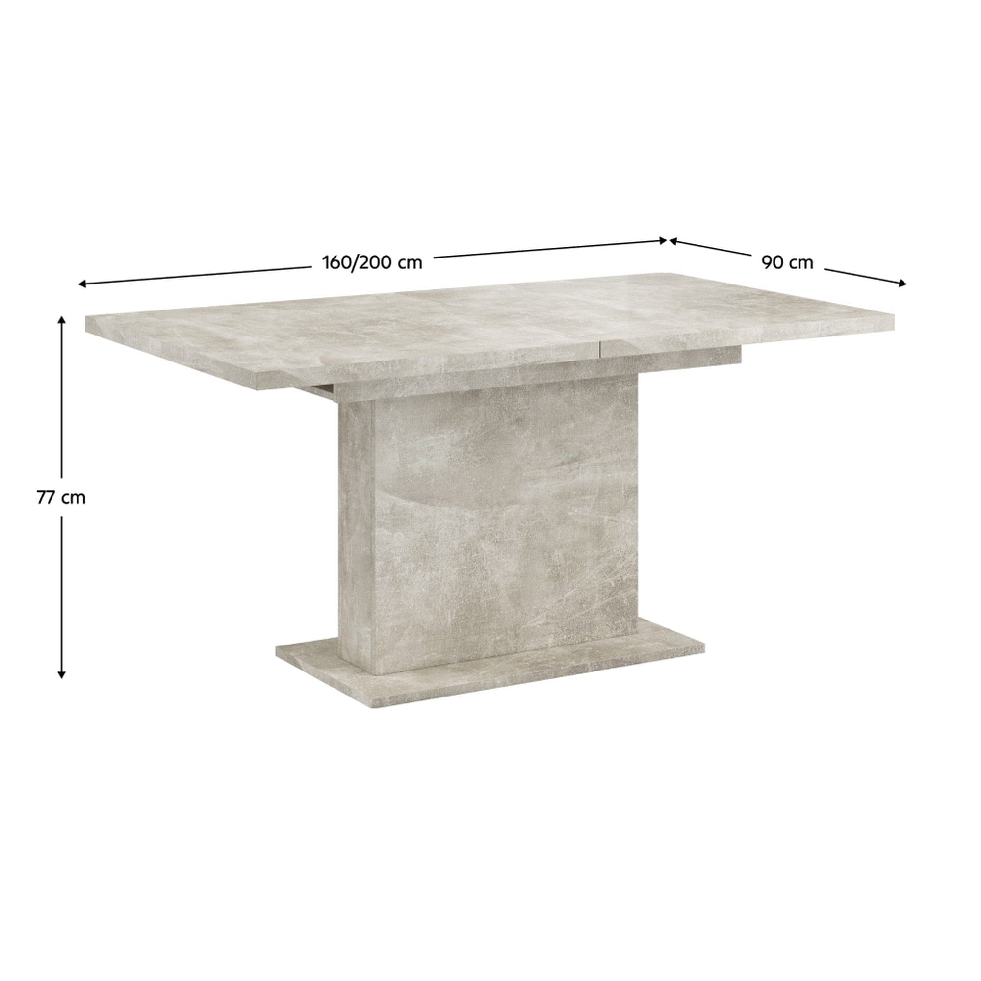 Masa extensibila BOBA, gri beton, DTD laminat, 160/200x90x77 cm