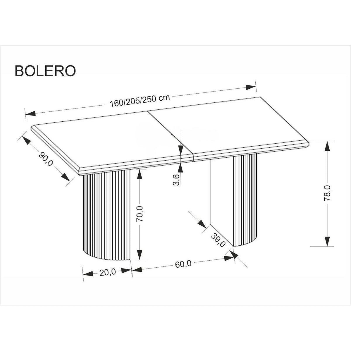 Masa extensibila BOLERO, negru, 160/250x90x78 cm