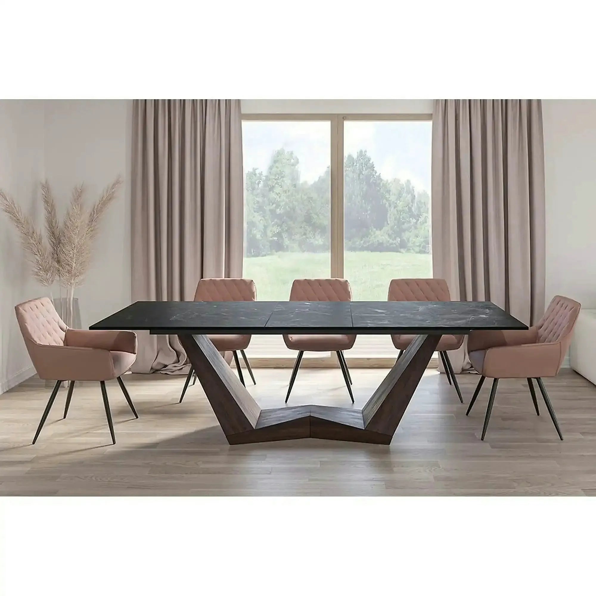 Masa extensibila BONUCCI, negru cu efect de marmura/maro, 200/250x98x76 cm