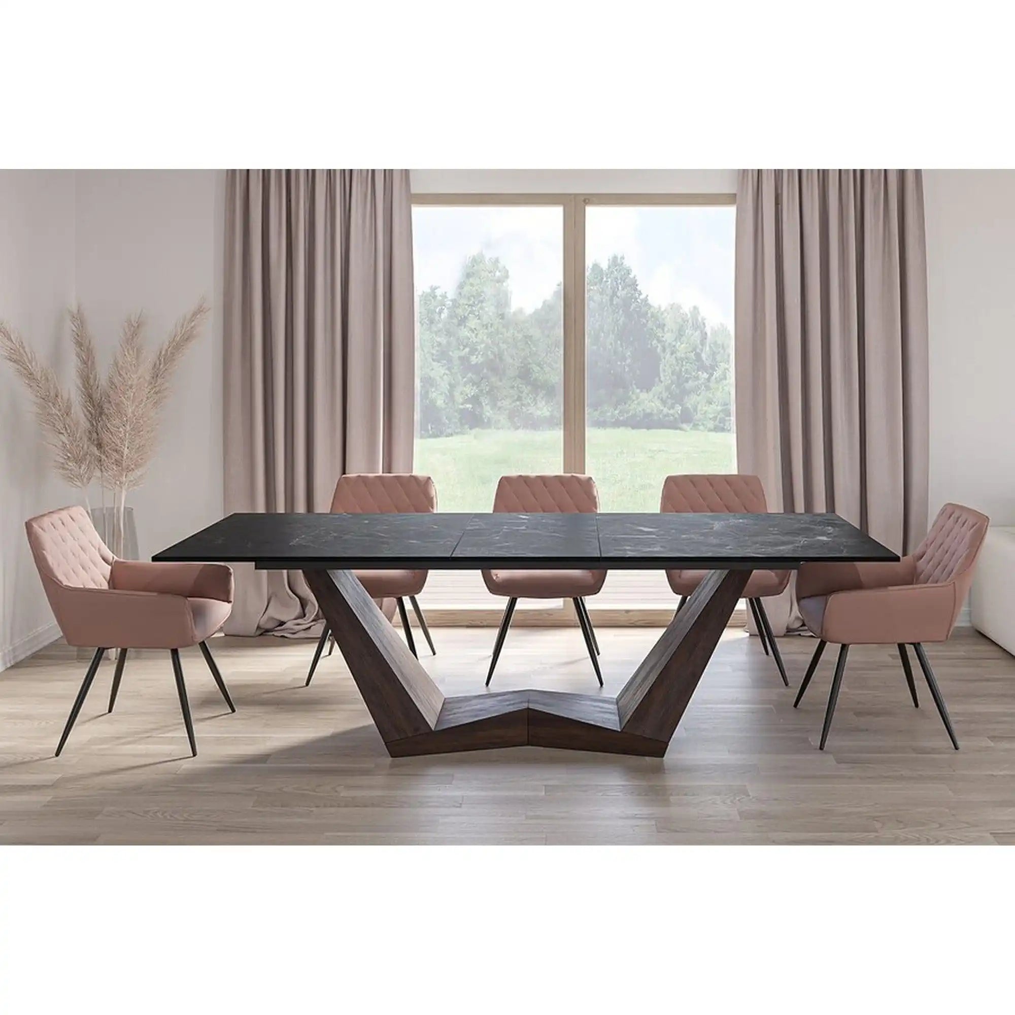 Masa extensibila BONUCCI, negru cu efect de marmura/maro, 200/250x98x76 cm