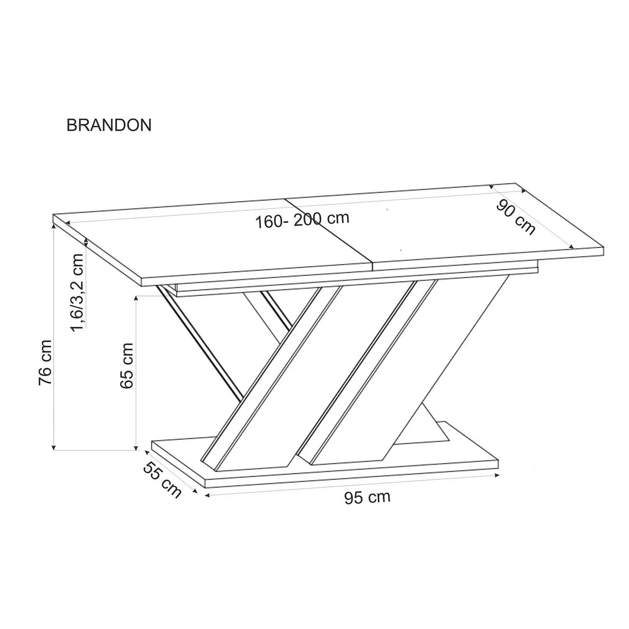 Masa extensibila BRANDON, stejar wotan/negru, PAL laminat, 160/200x90x77 cm