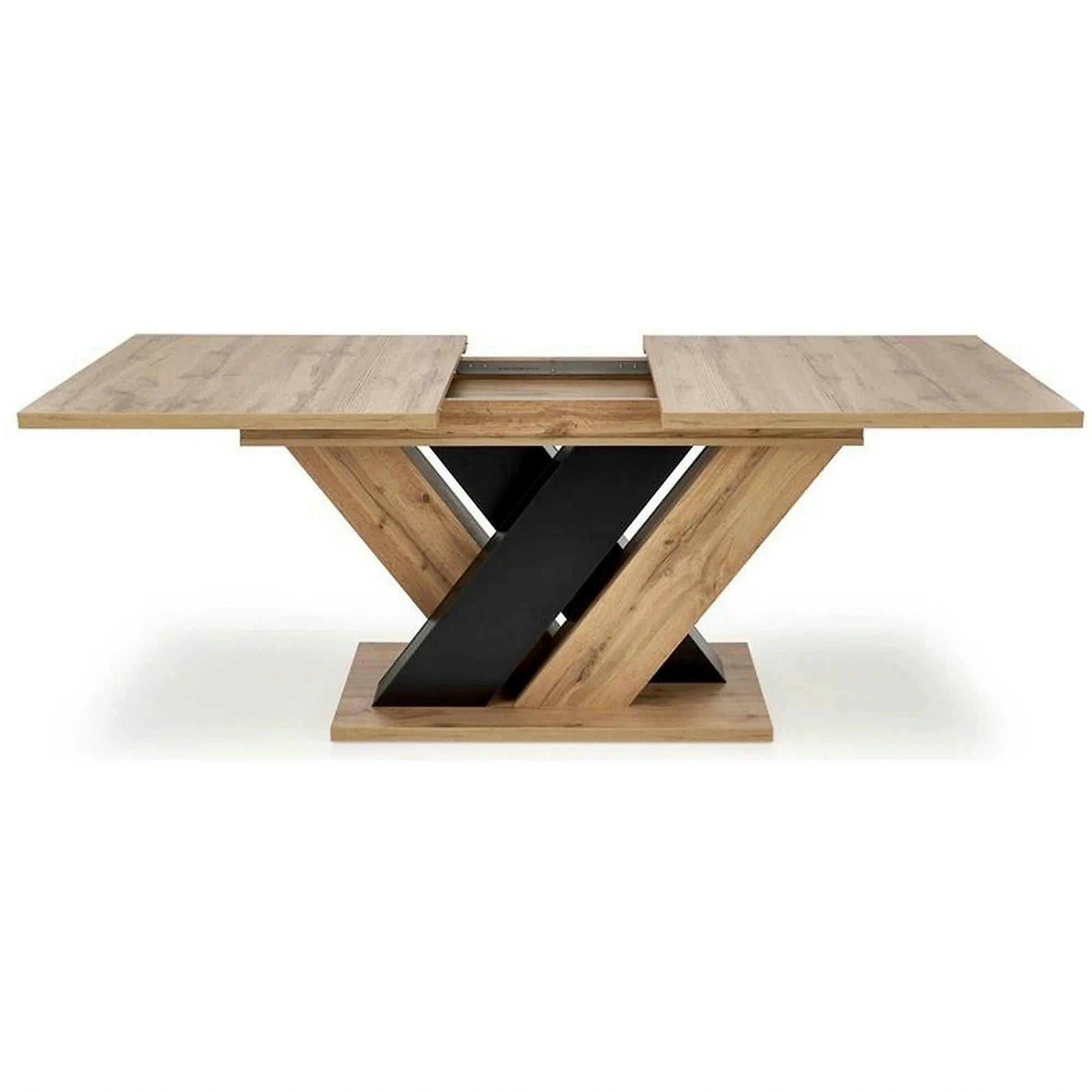 Masa extensibila BRANDON, stejar wotan/negru, PAL laminat, 160/200x90x77 cm