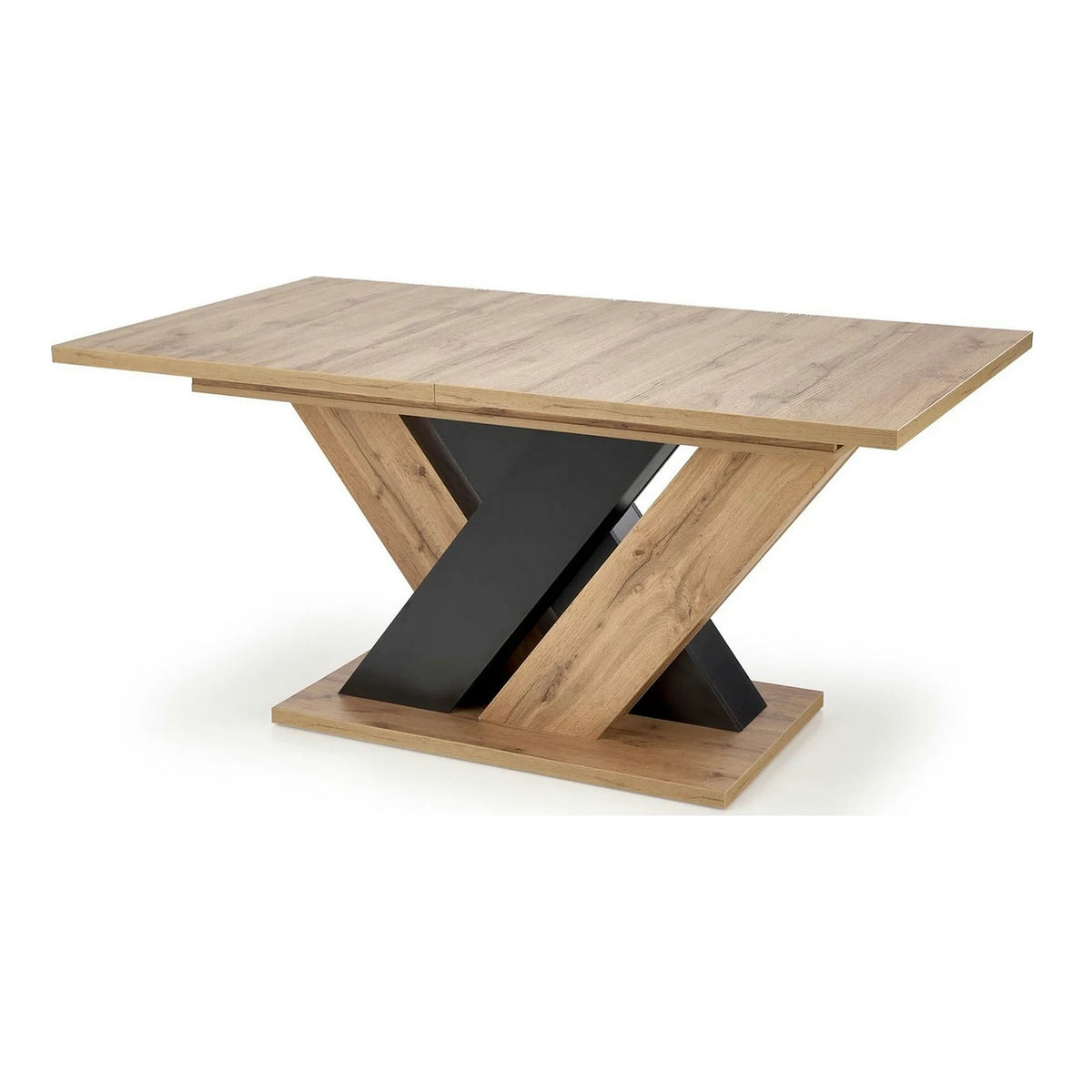 Masa extensibila BRANDON, stejar wotan/negru, PAL laminat, 160/200x90x77 cm