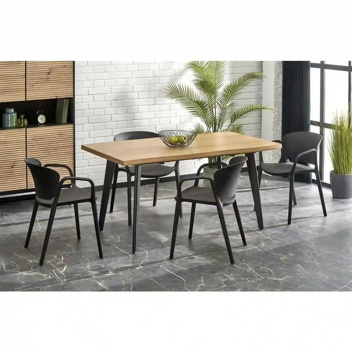 Masa extensibila bucatarie DICKSON, stejar miere/negru, 150/210x90x75 cm