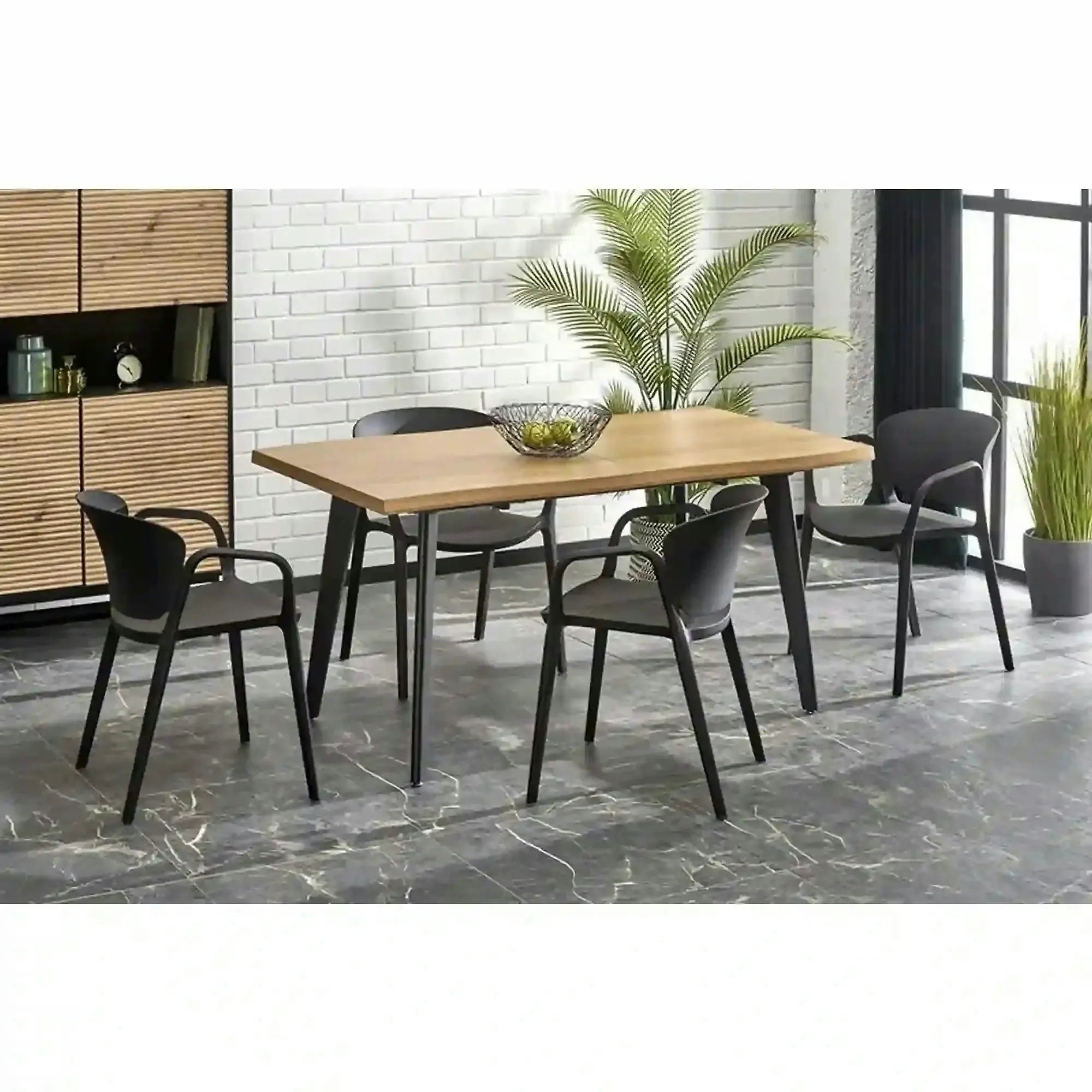 Masa extensibila bucatarie DICKSON, stejar miere/negru, 150/210x90x75 cm
