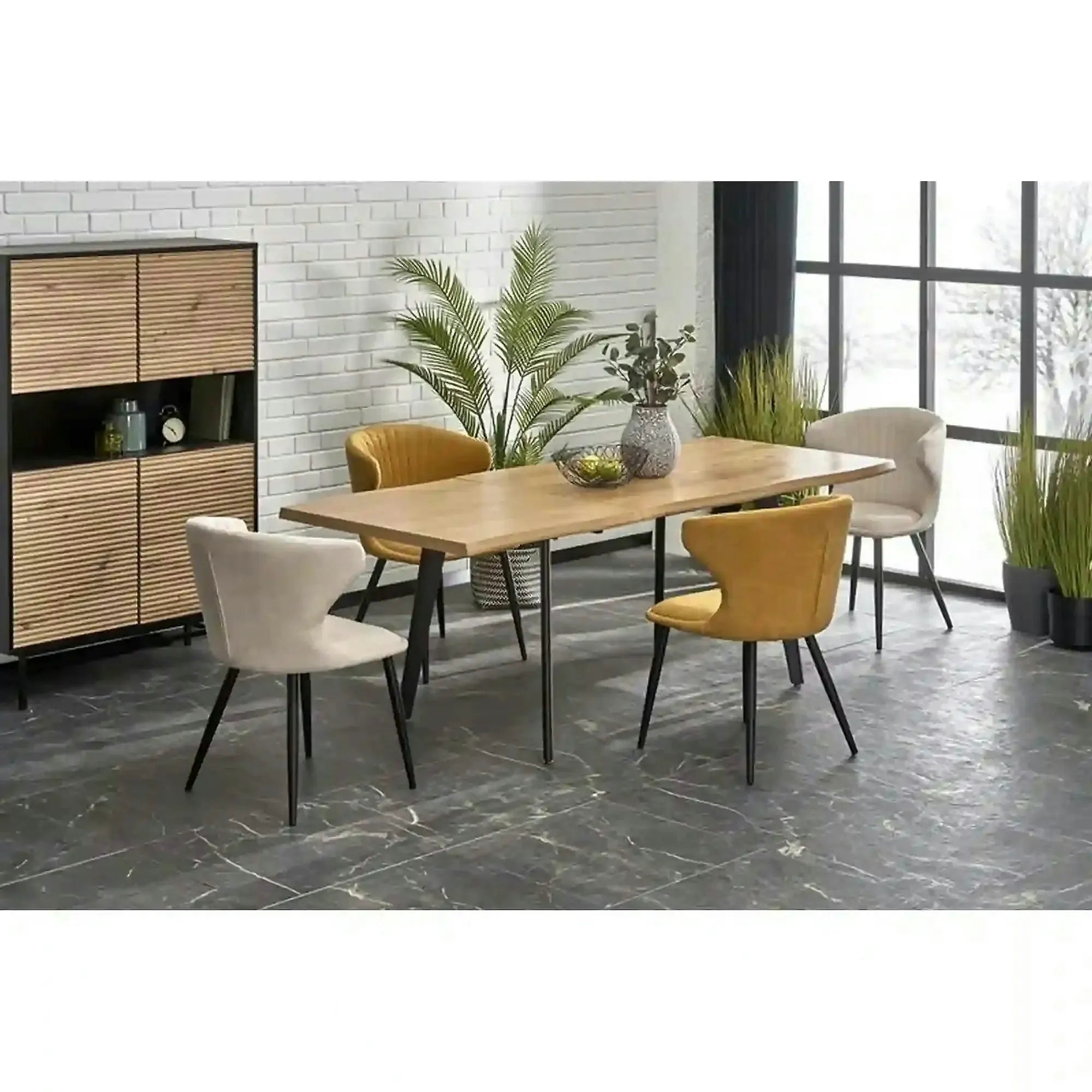 Masa extensibila bucatarie DICKSON, stejar miere/negru, 150/210x90x75 cm