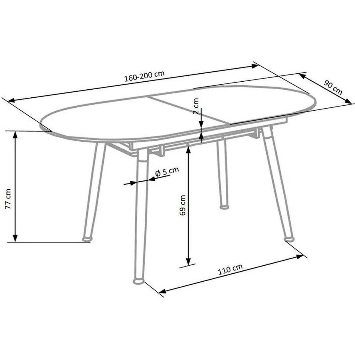 Masa extensibila CALIBER, alb/stejar, 160/200x90x76 cm