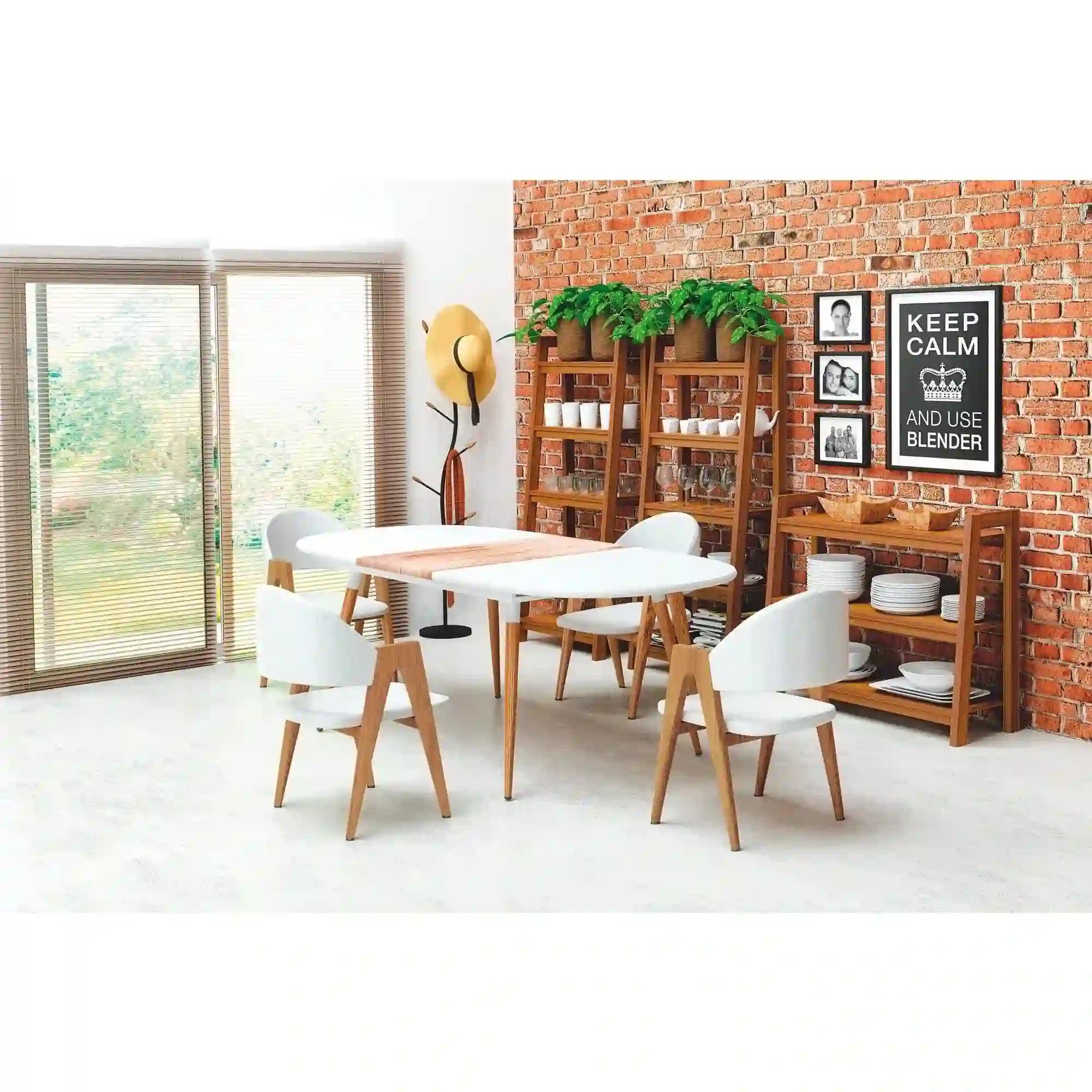 Masa extensibila CALIBER, alb/stejar, 160/200x90x76 cm